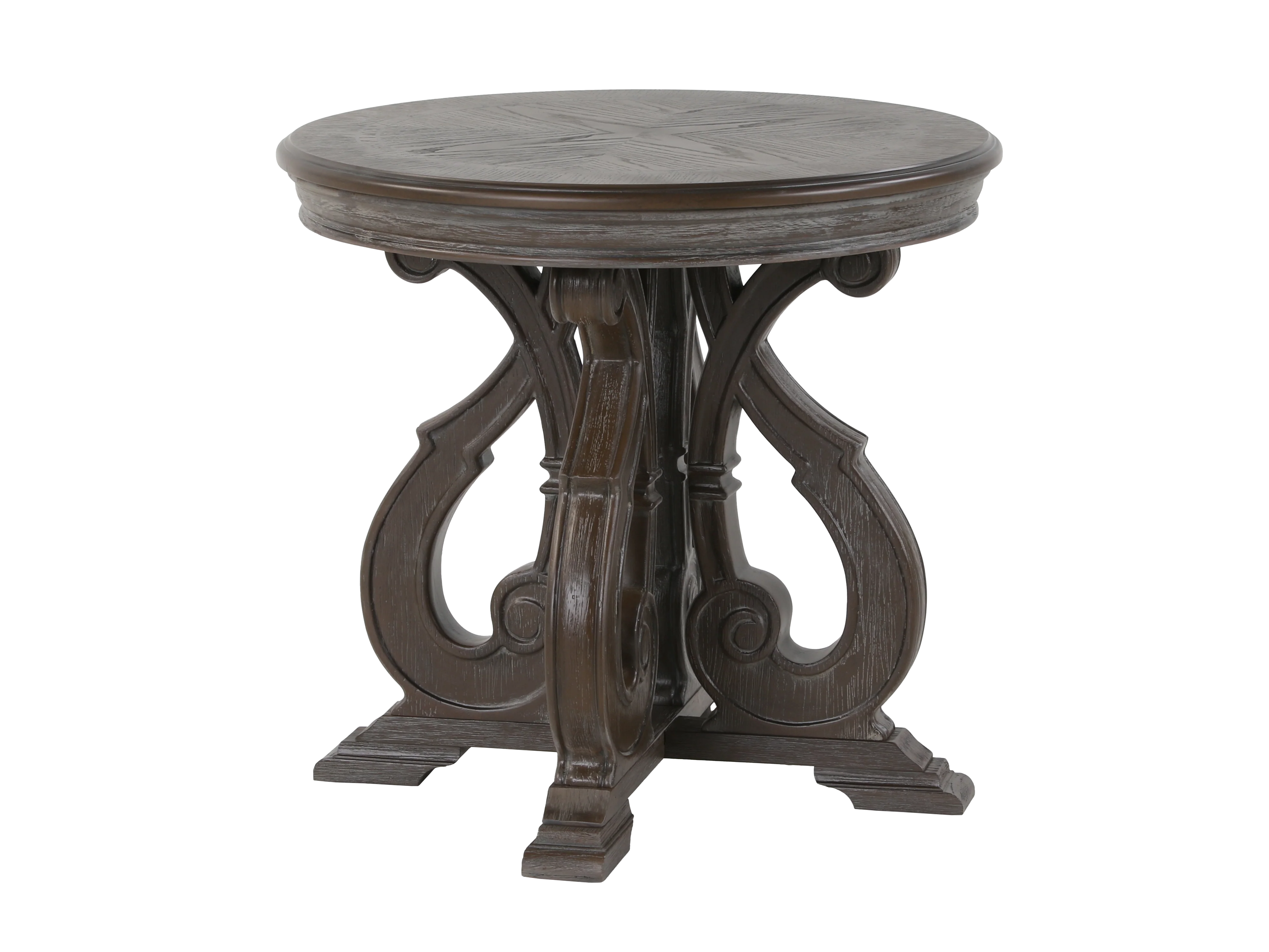 Reclaimed Grey Oak Scroll-Base 3-Piece Coffee Table Set