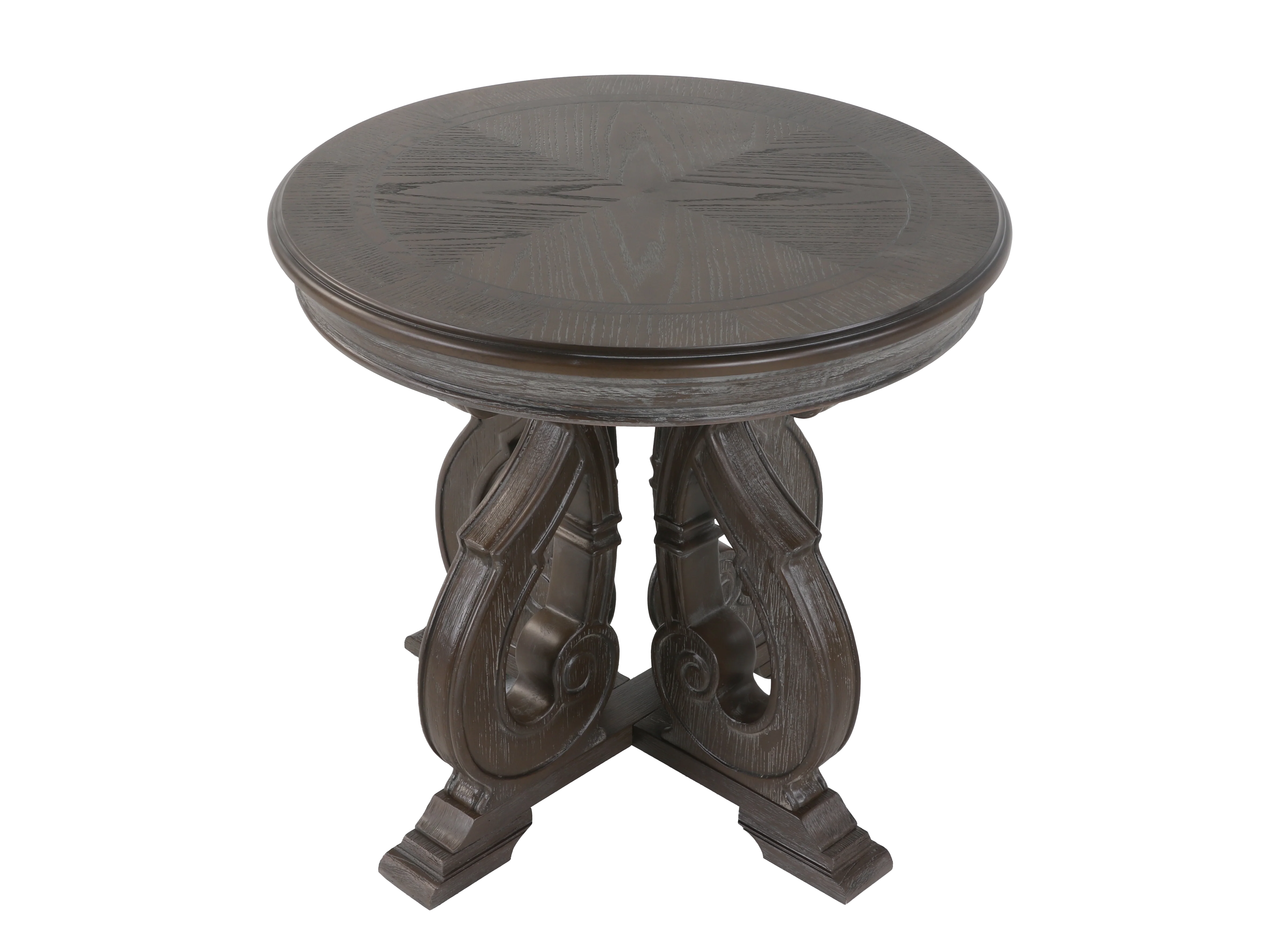 Reclaimed Grey Oak Scroll-Base 3-Piece Coffee Table Set