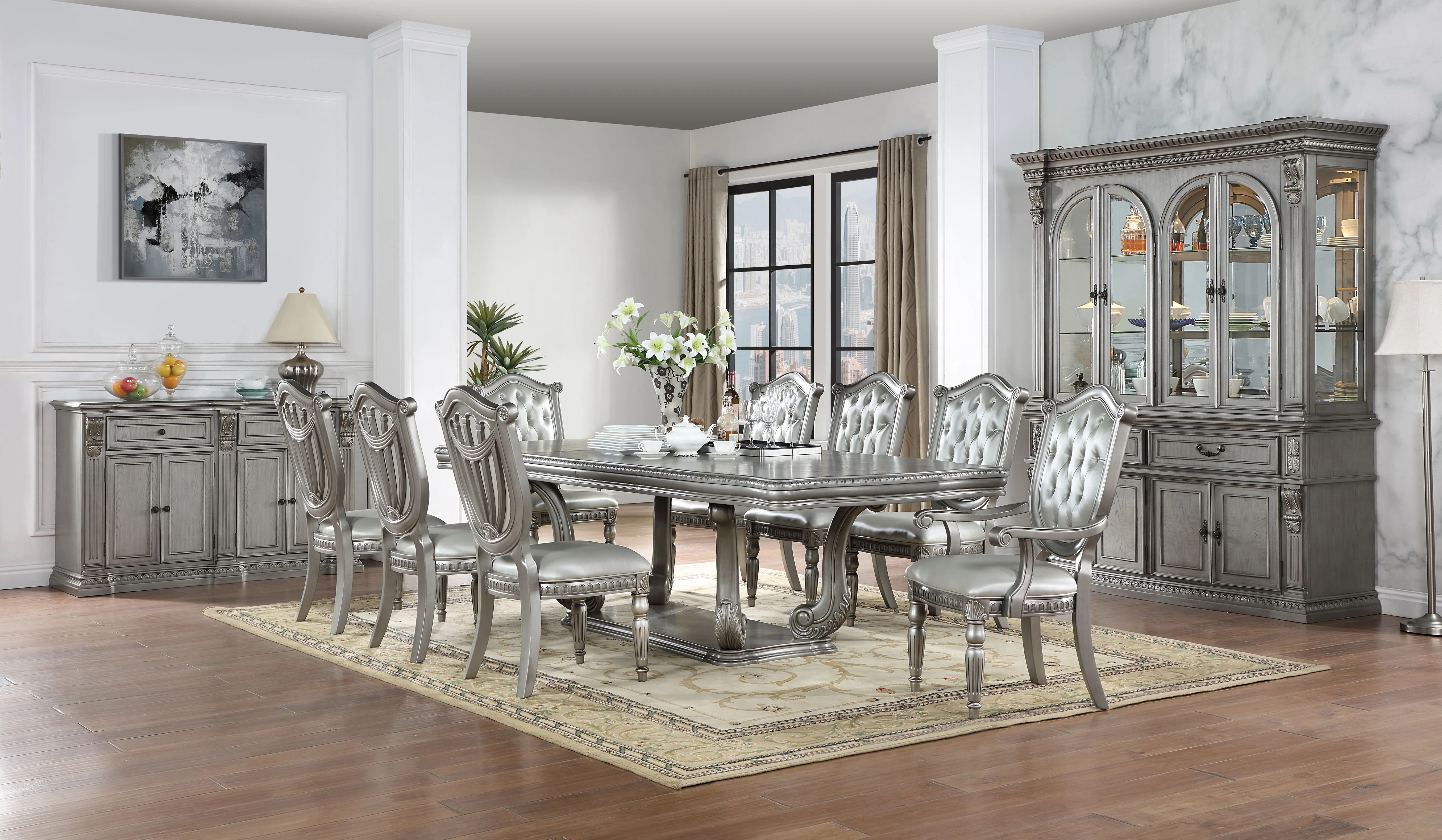 Glam Silver 2-Drawer 4-Door Dining Buffet