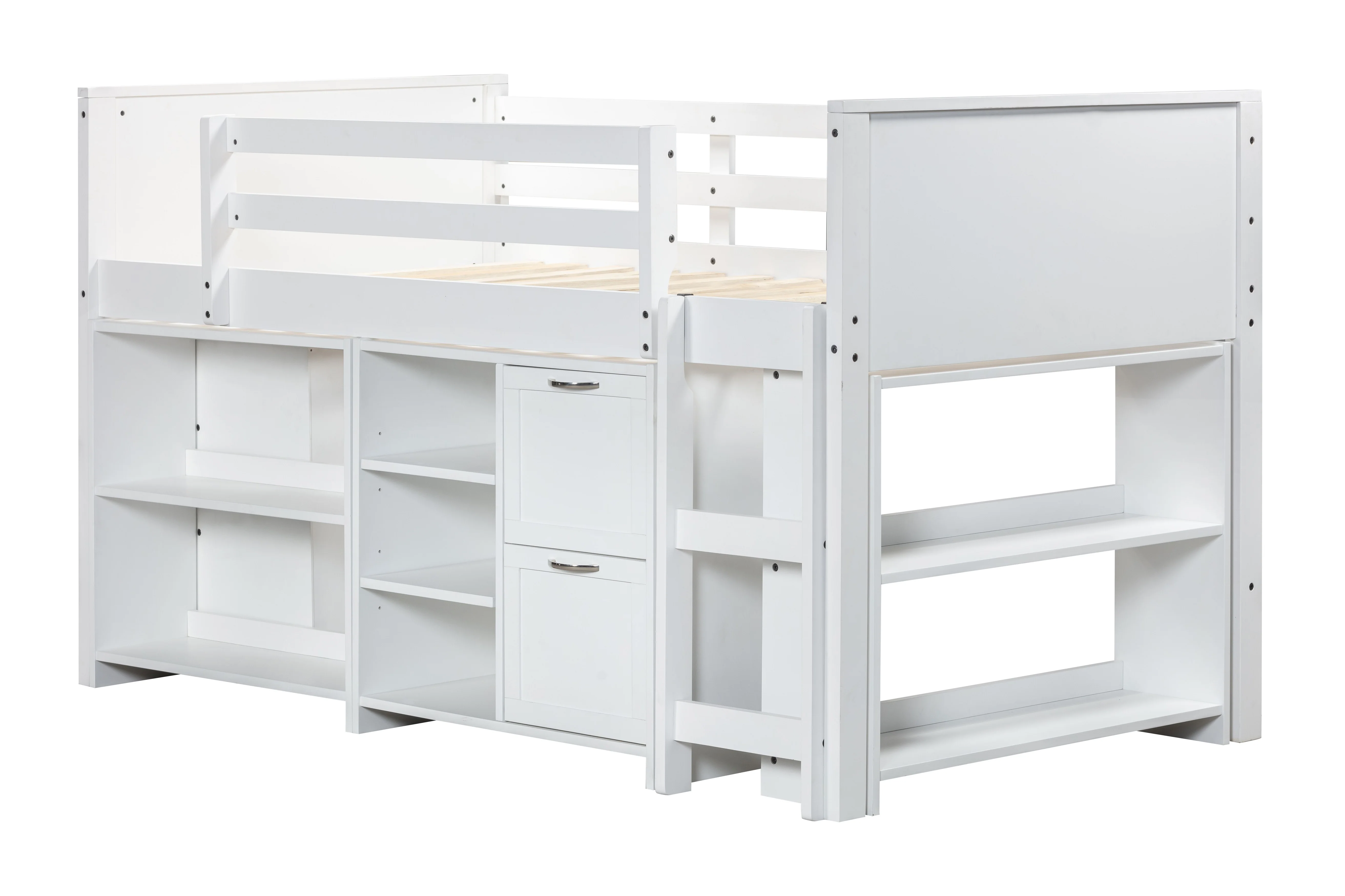 5 Piece Twin Size Low Loft Storage Bed Set