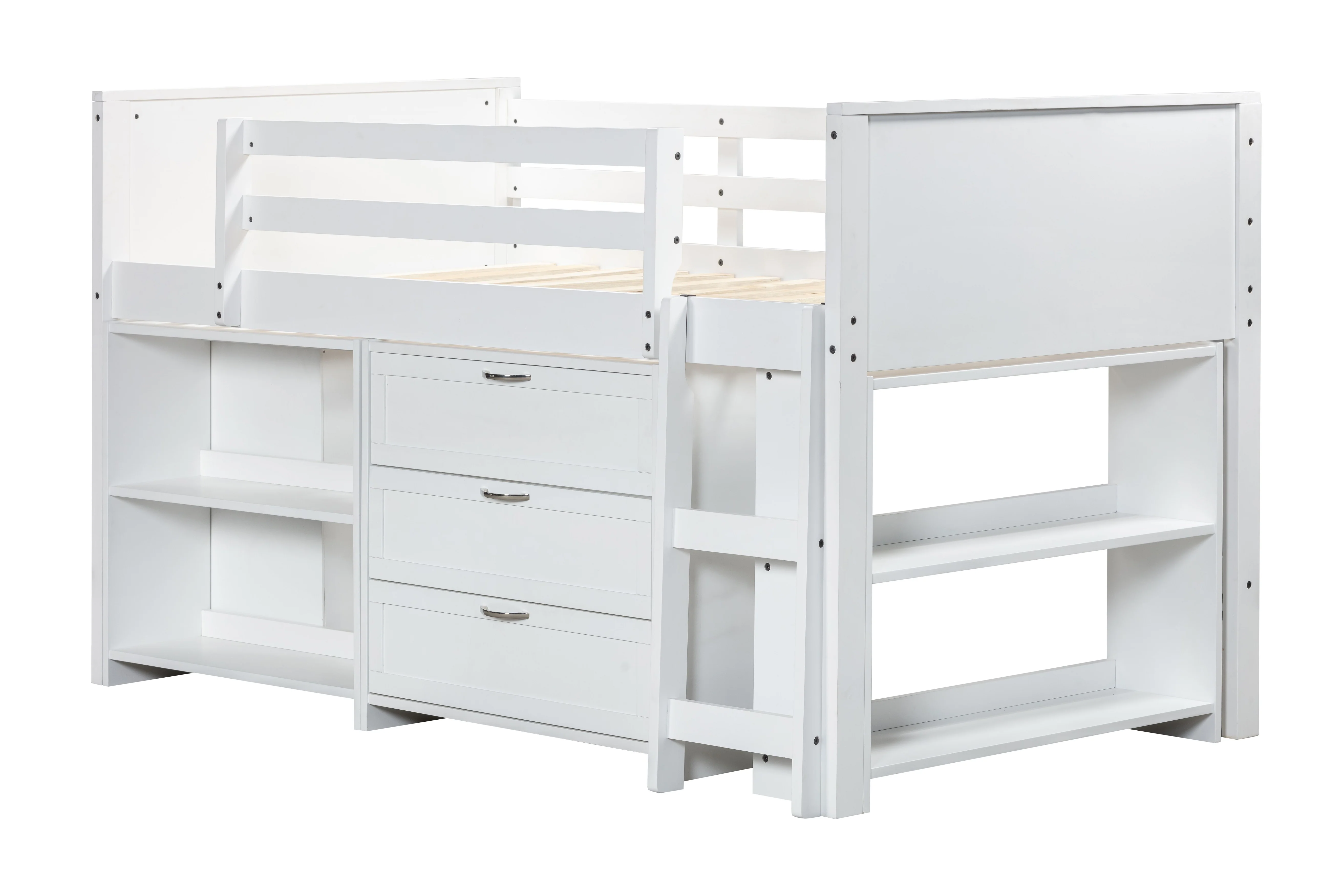 5 Piece Twin Size Low Loft Storage Bed Set