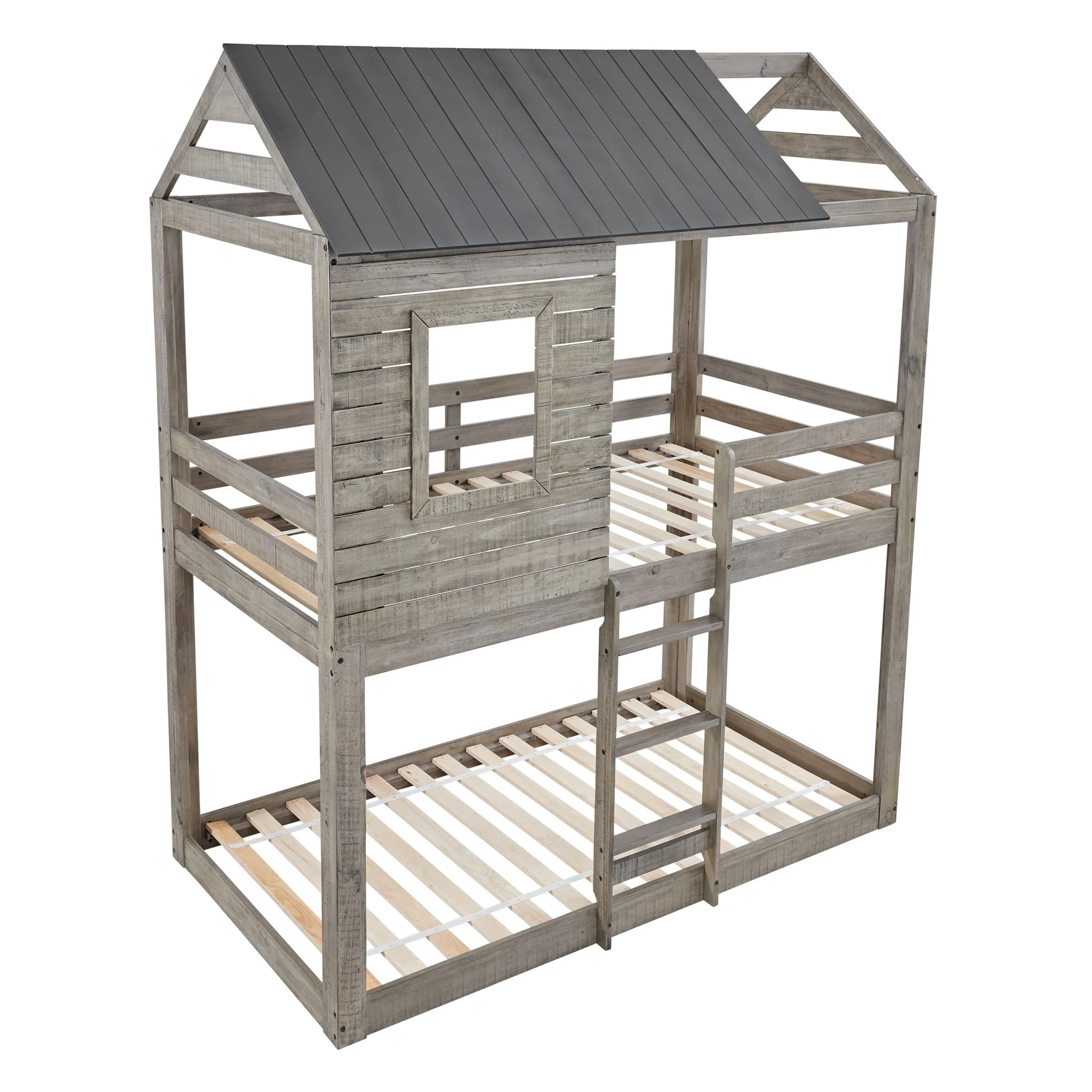 Twin over Twin House Bunk Bed with Dark Gray Roof