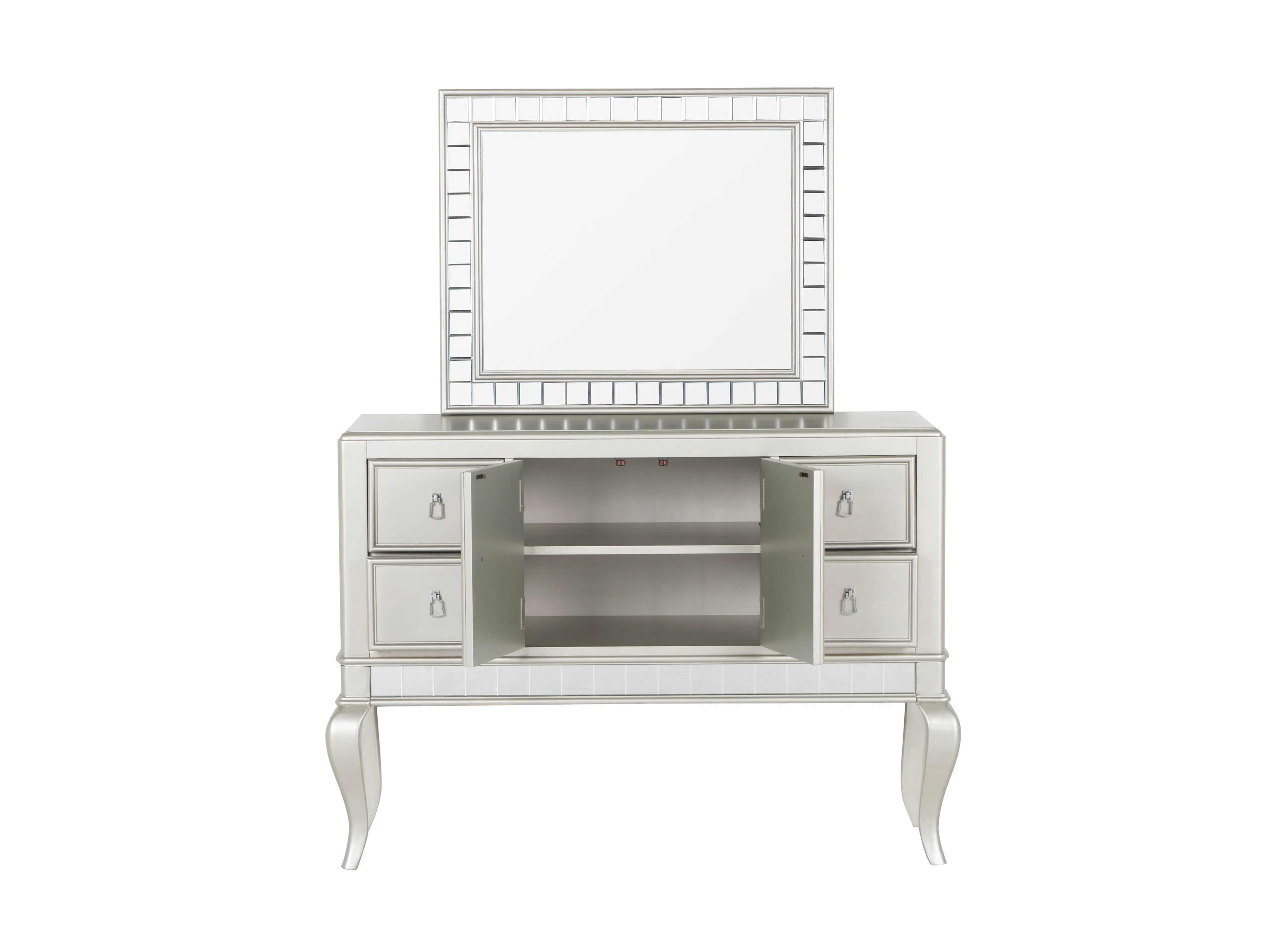 Glam Silver Buffet Server with Mirror and Storage