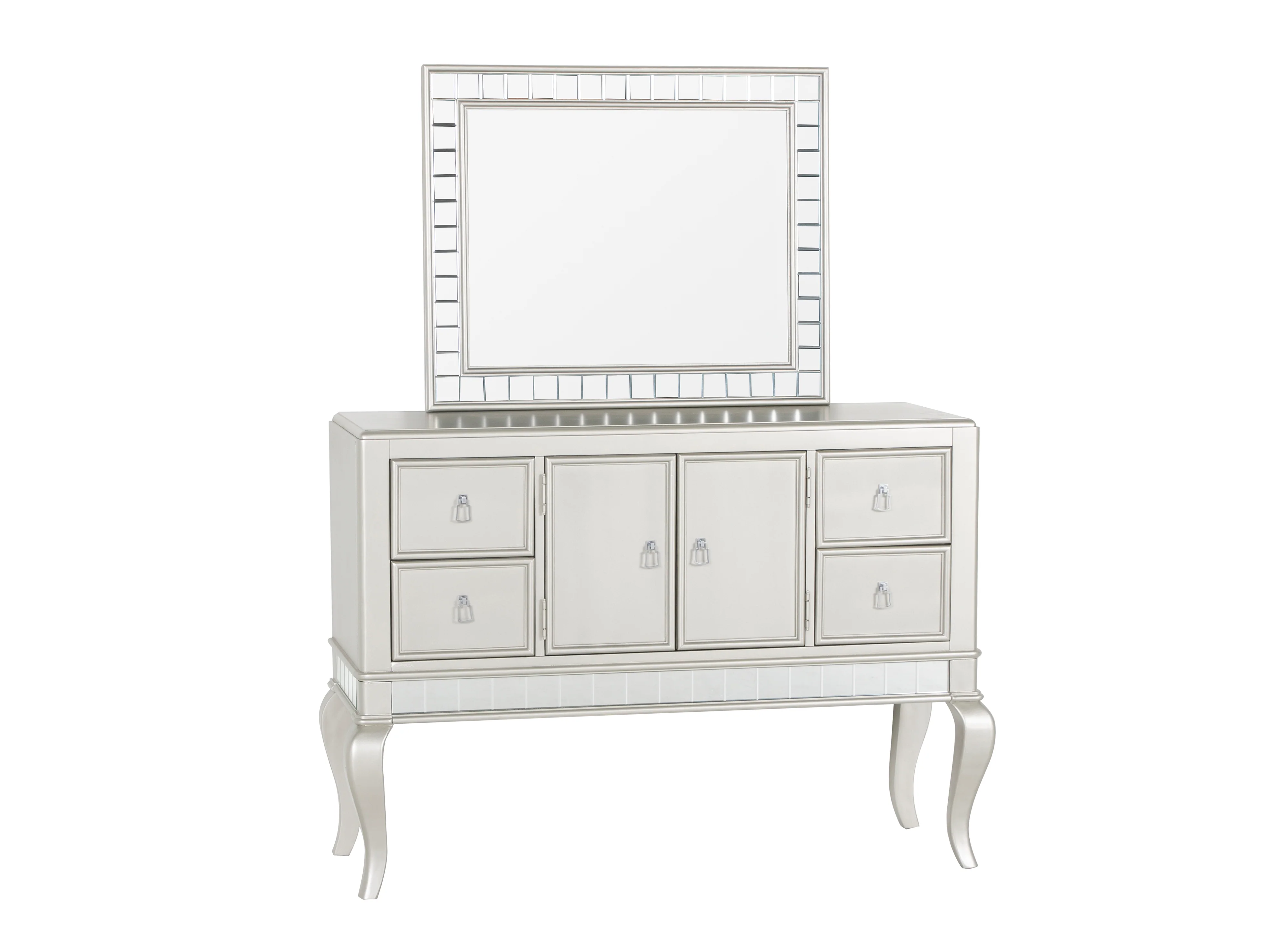 Glam Silver Buffet Server with Mirror and Storage