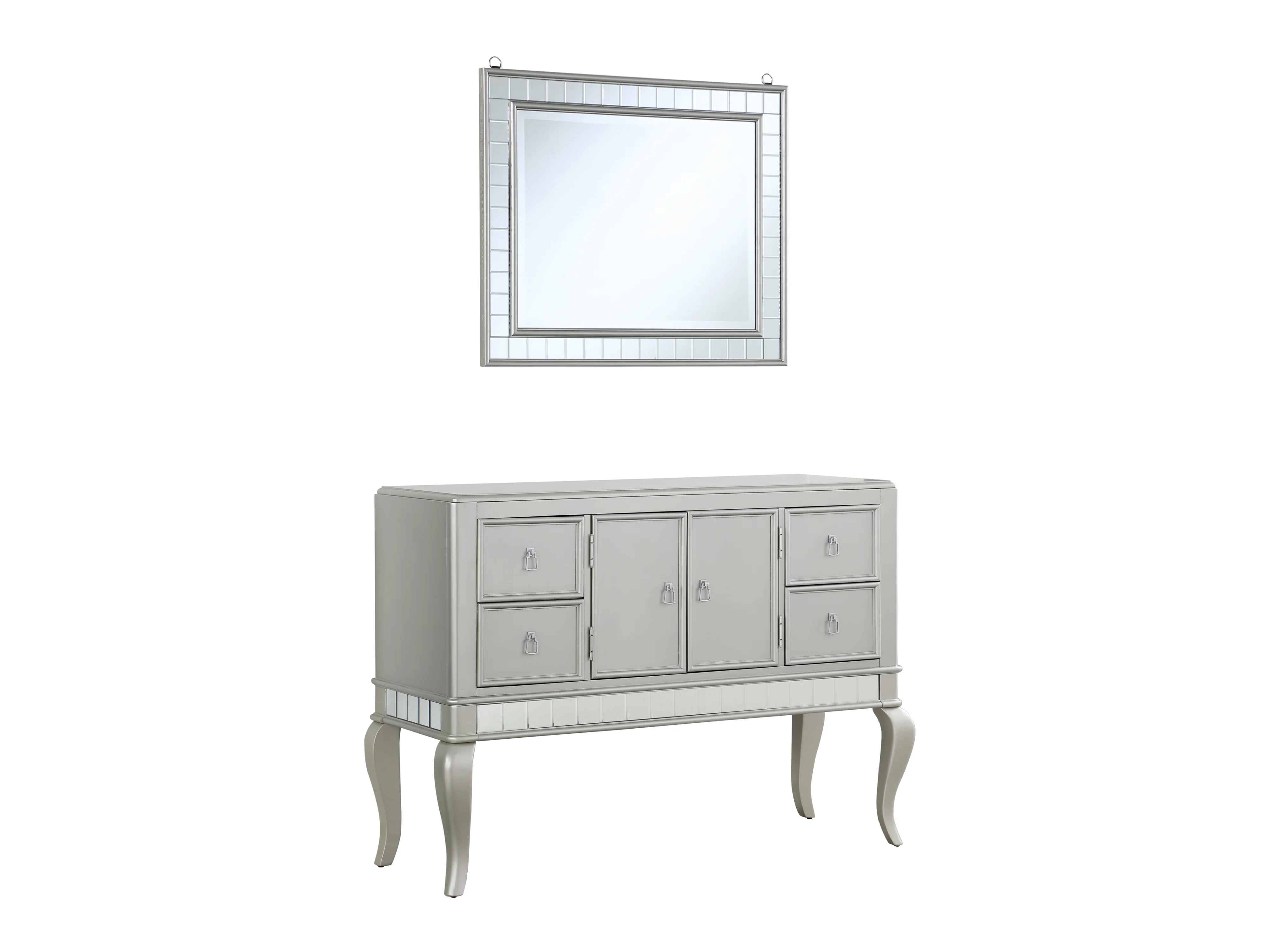 Glam Silver Buffet Server with Mirror and Storage