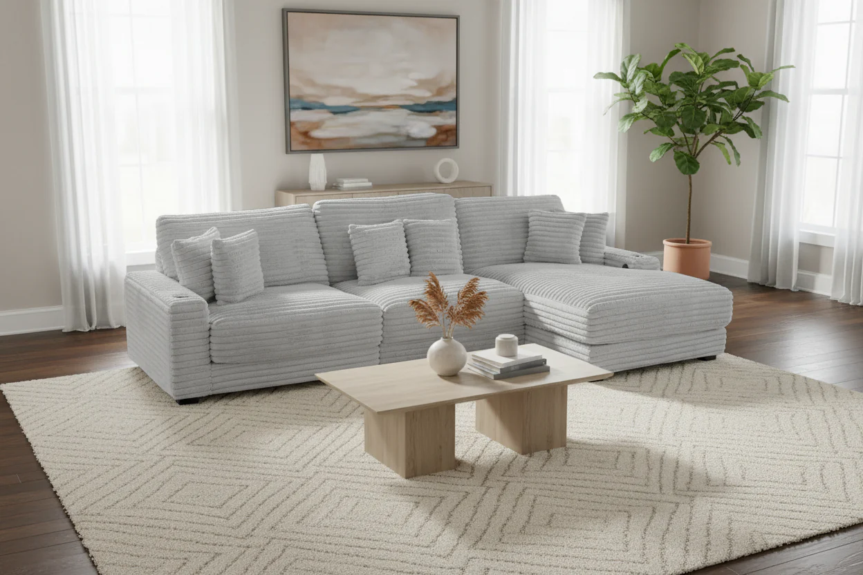 2691-light-gray-corduroy-sectional-sofa-with-chaise-plush-pillows-1.webp Light Gray Corduroy Sectional Sofa with Chaise & Plush Pillows