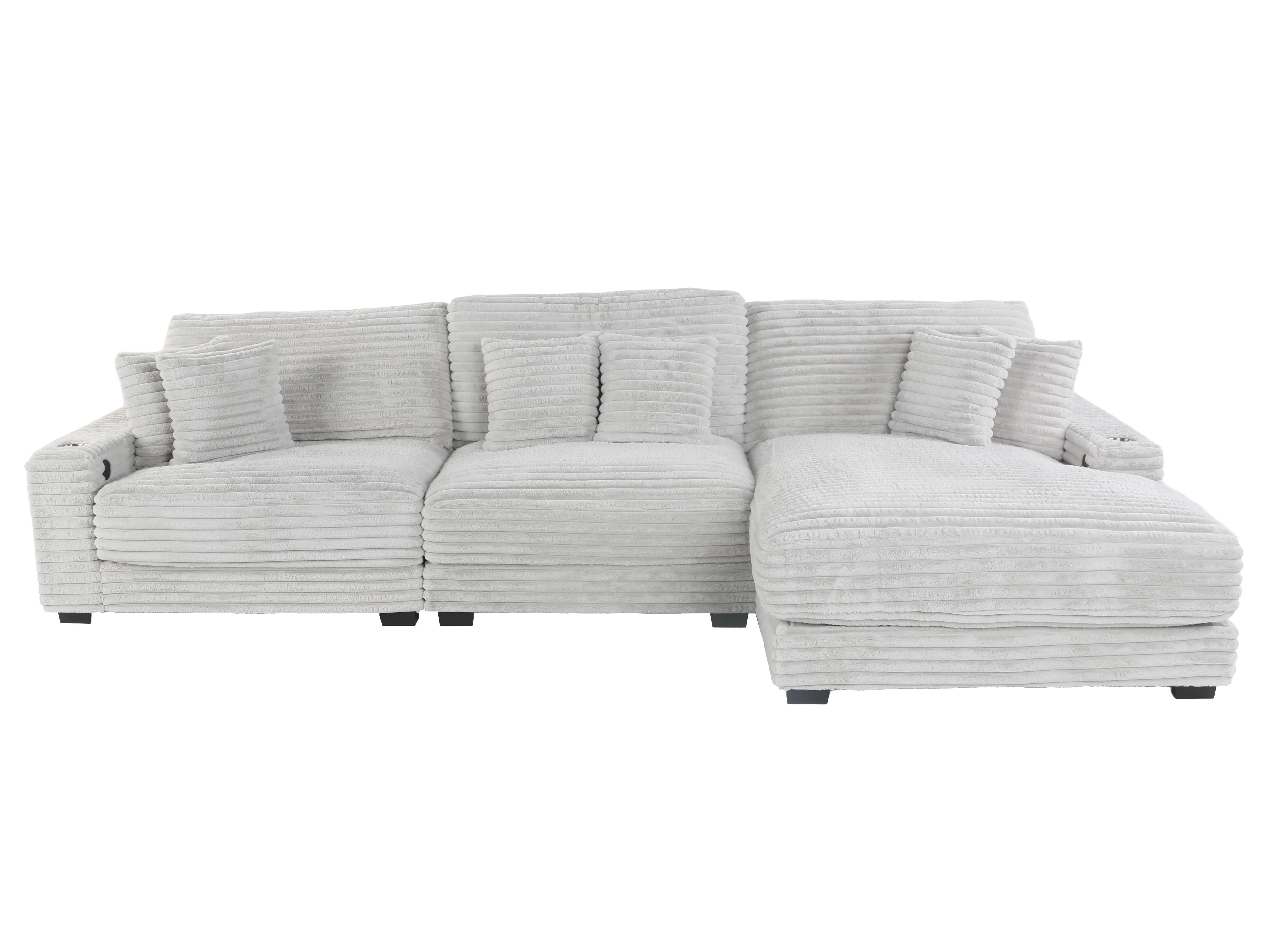 Light Gray Corduroy Sectional Sofa with Chaise & Plush Pillows