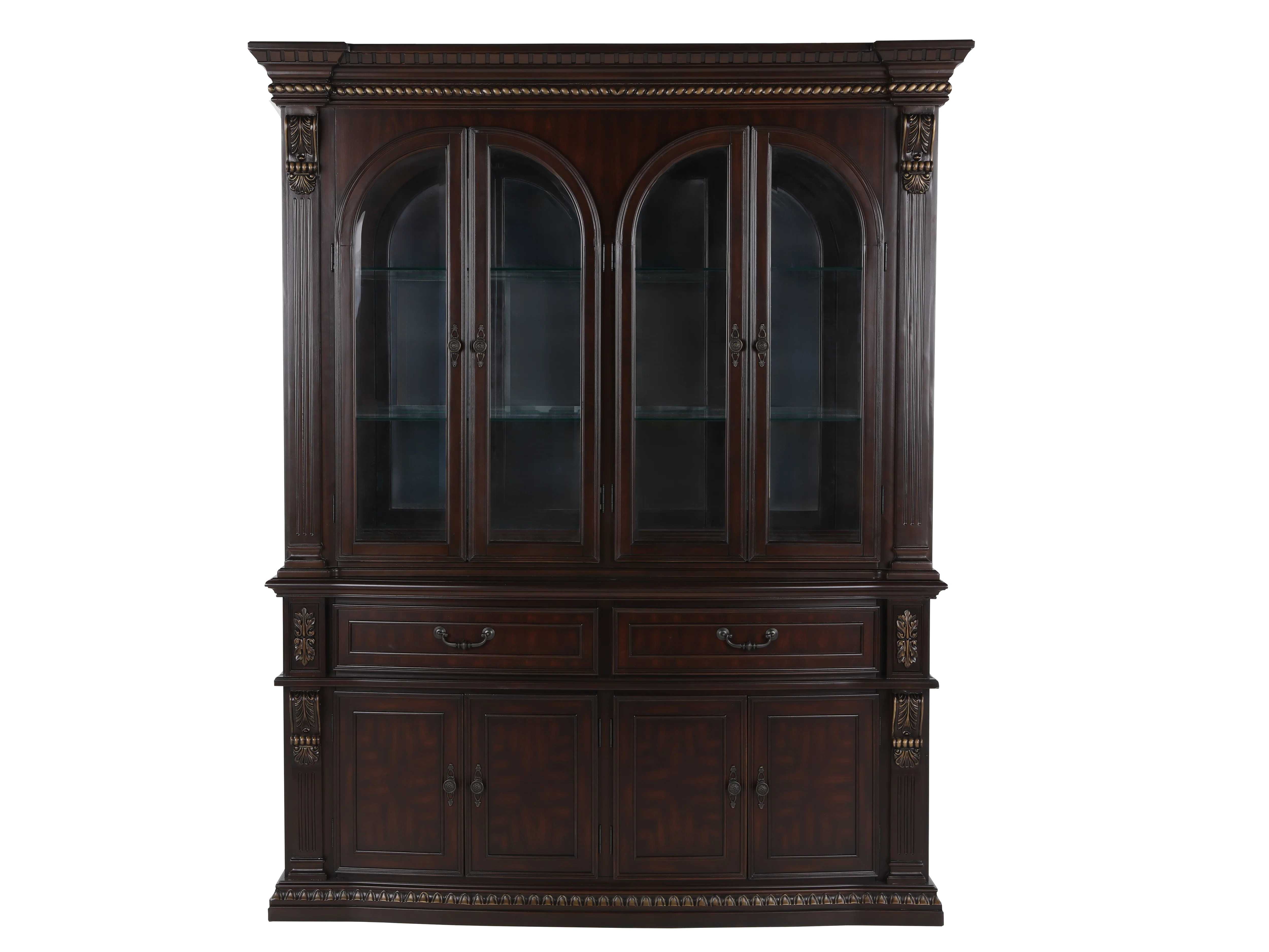 Traditional Dark Cherry Buffet & Hutch China Cabinet