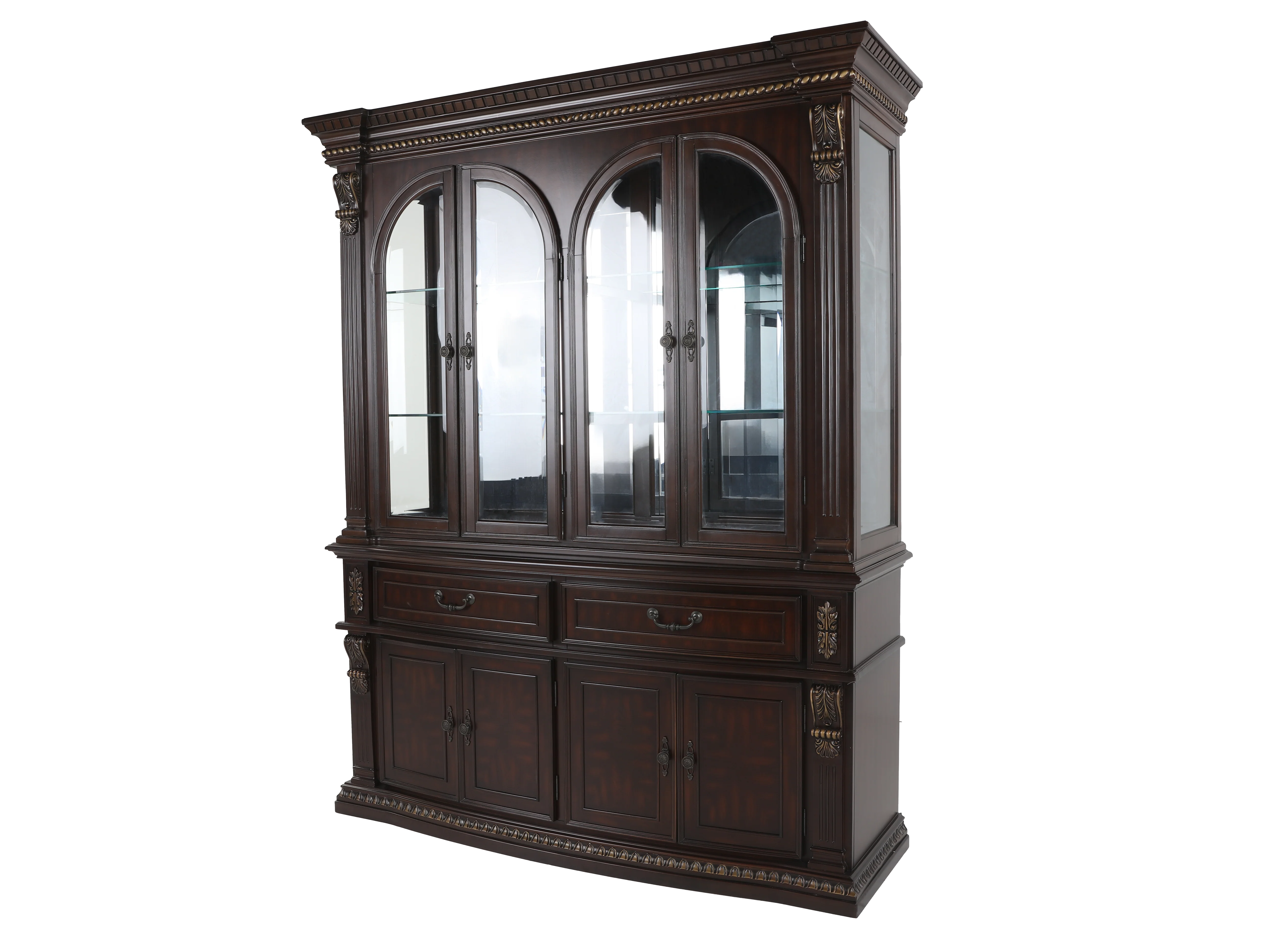 Traditional Dark Cherry Buffet & Hutch China Cabinet