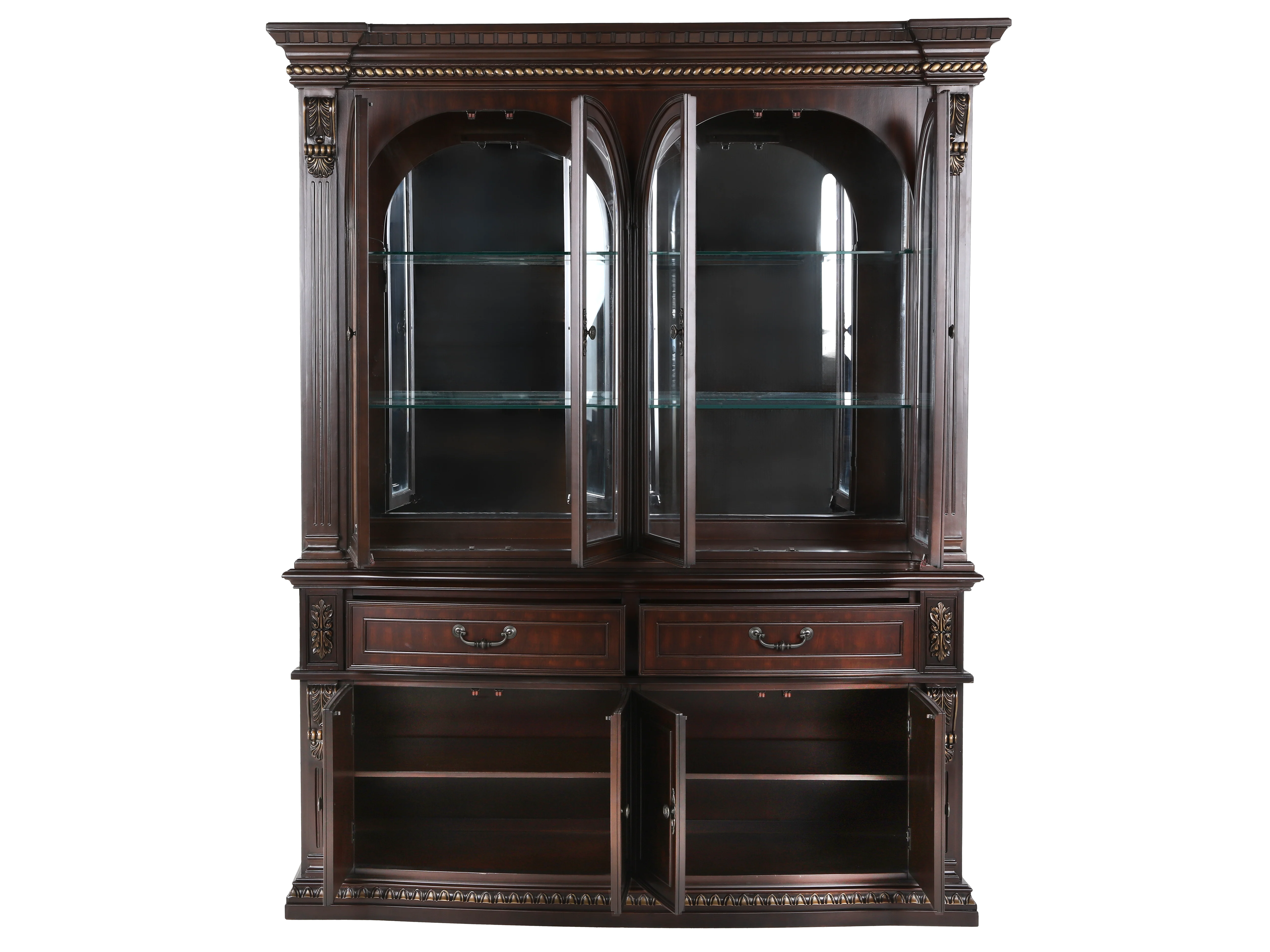 Traditional Dark Cherry Buffet & Hutch China Cabinet