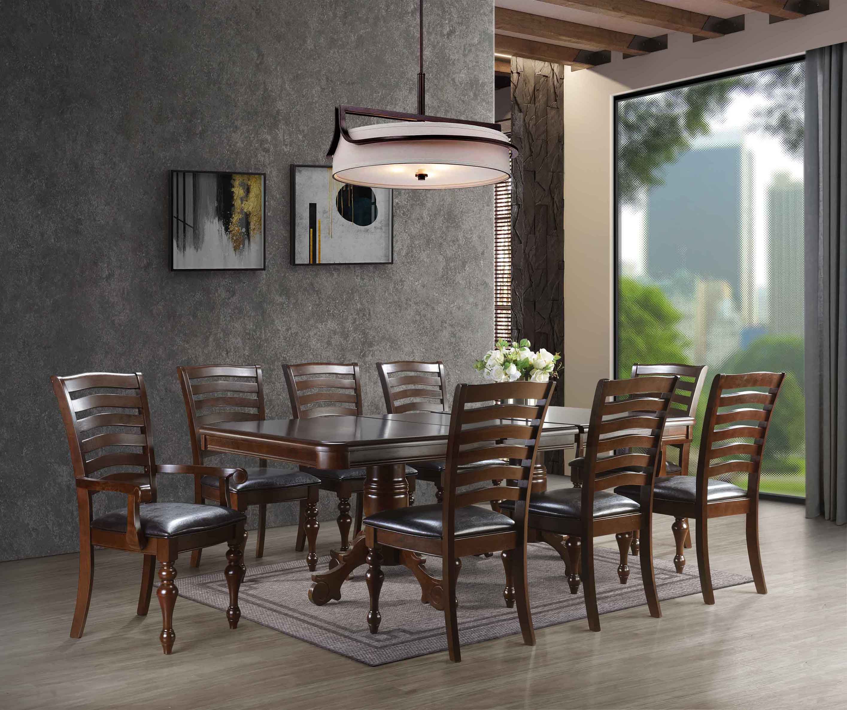2707-traditional-9-piece-dining-room-set-with-extendable-table-ladder-back-chairs-1.jpg Traditional 9-Piece Dining Room Set with Extendable Table & Ladder Back Chairs