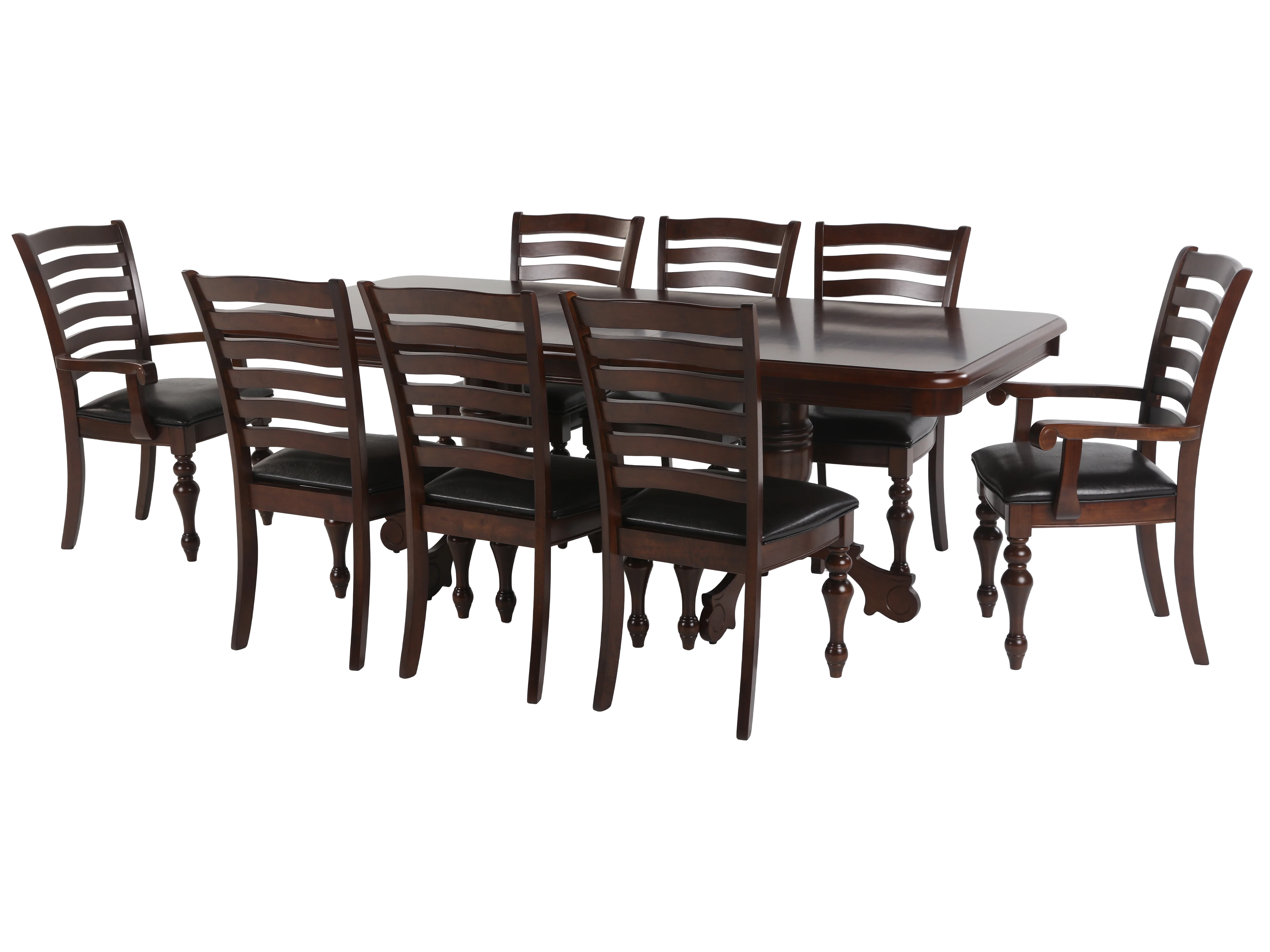 Traditional 9-Piece Dining Room Set with Extendable Table & Ladder Back Chairs