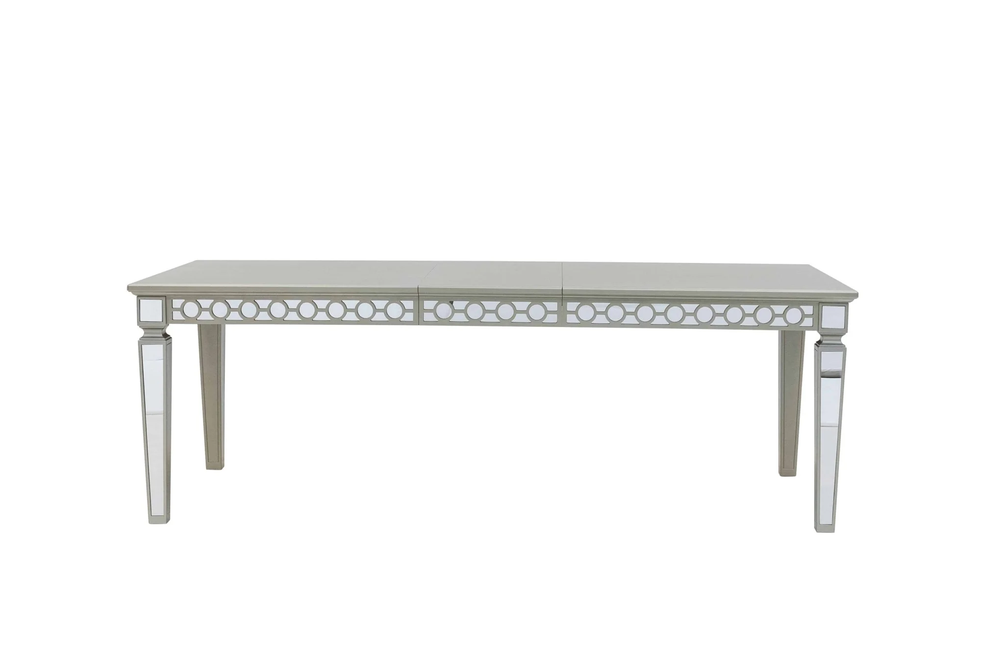 Glam 7-Piece Silver Dining Set with Mirror-Trim Table & Black Velvet Tufted Chairs