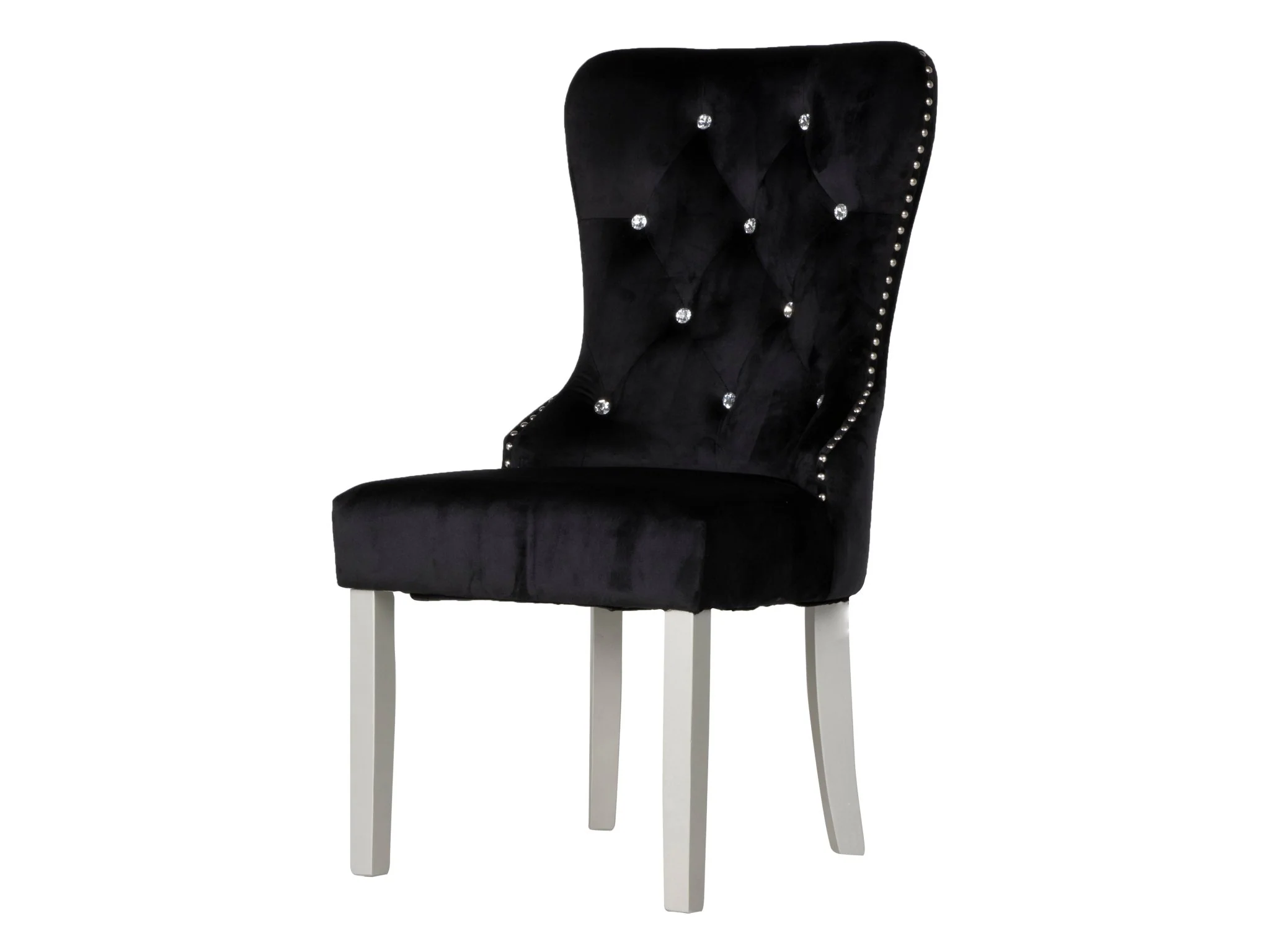 Glam 7-Piece Silver Dining Set with Mirror-Trim Table & Black Velvet Tufted Chairs