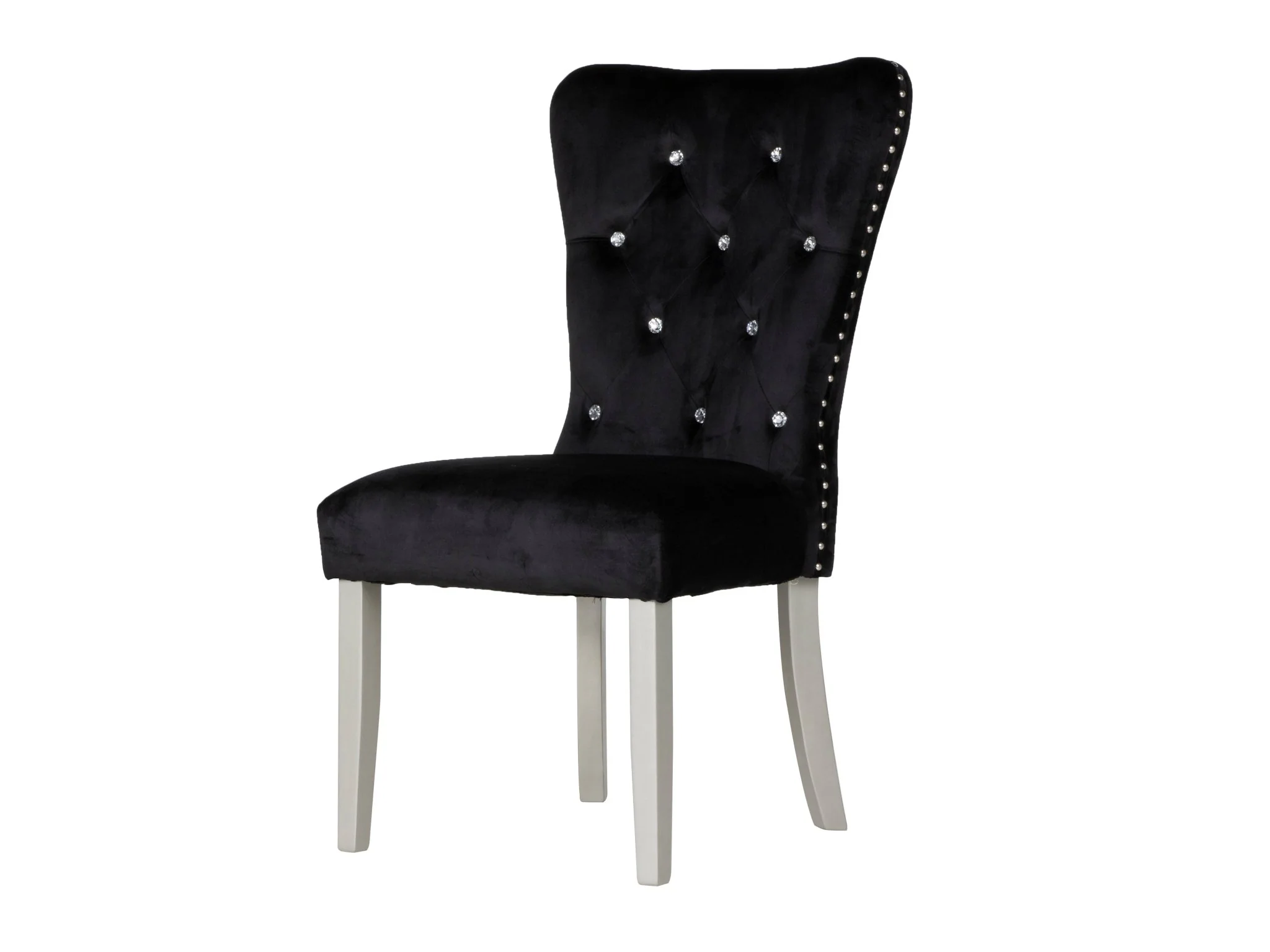 Glam 7-Piece Silver Dining Set with Mirror-Trim Table & Black Velvet Tufted Chairs