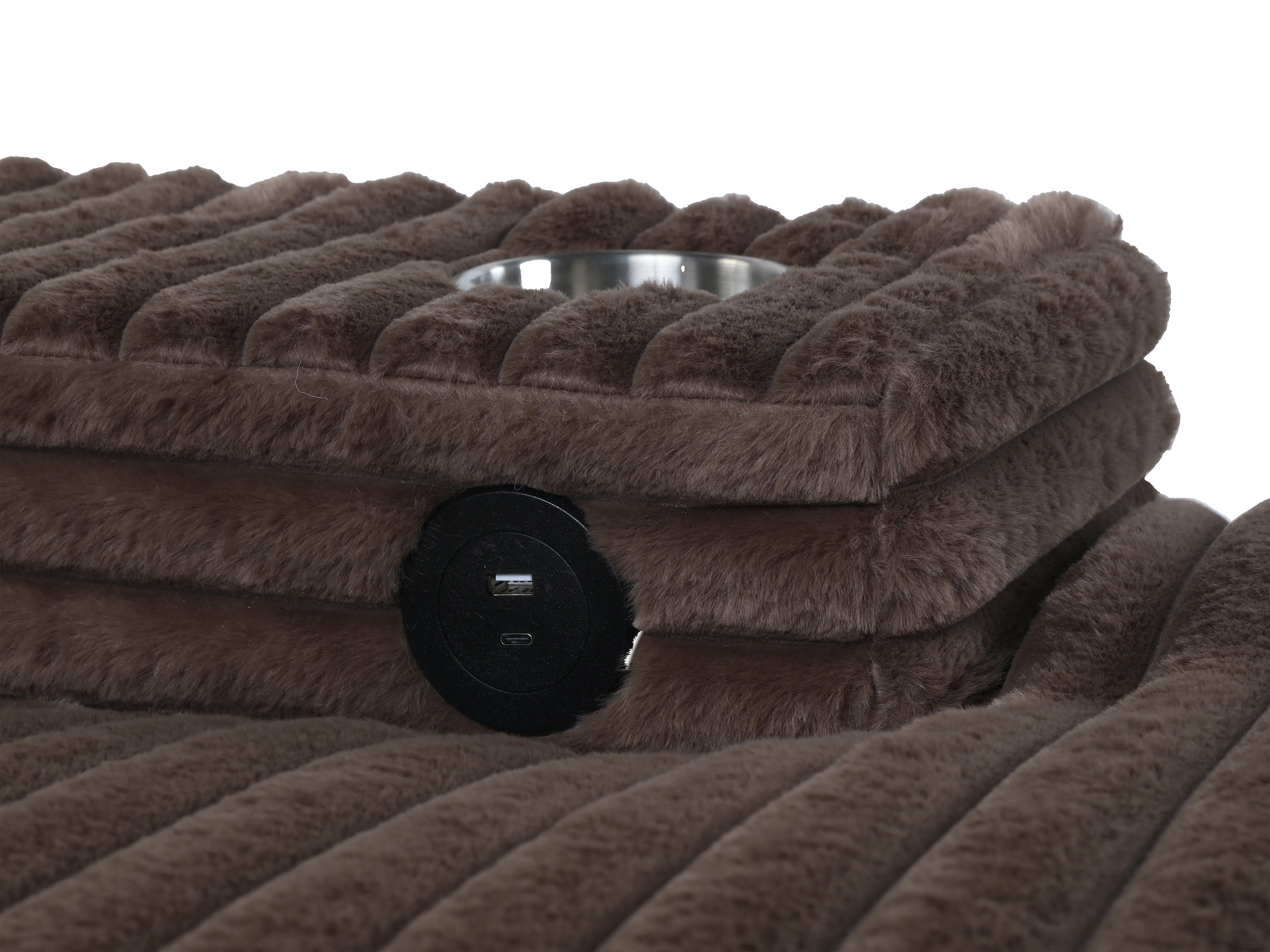 Brown Corduroy Sectional Sofa with Chaise Lounge & Pillows