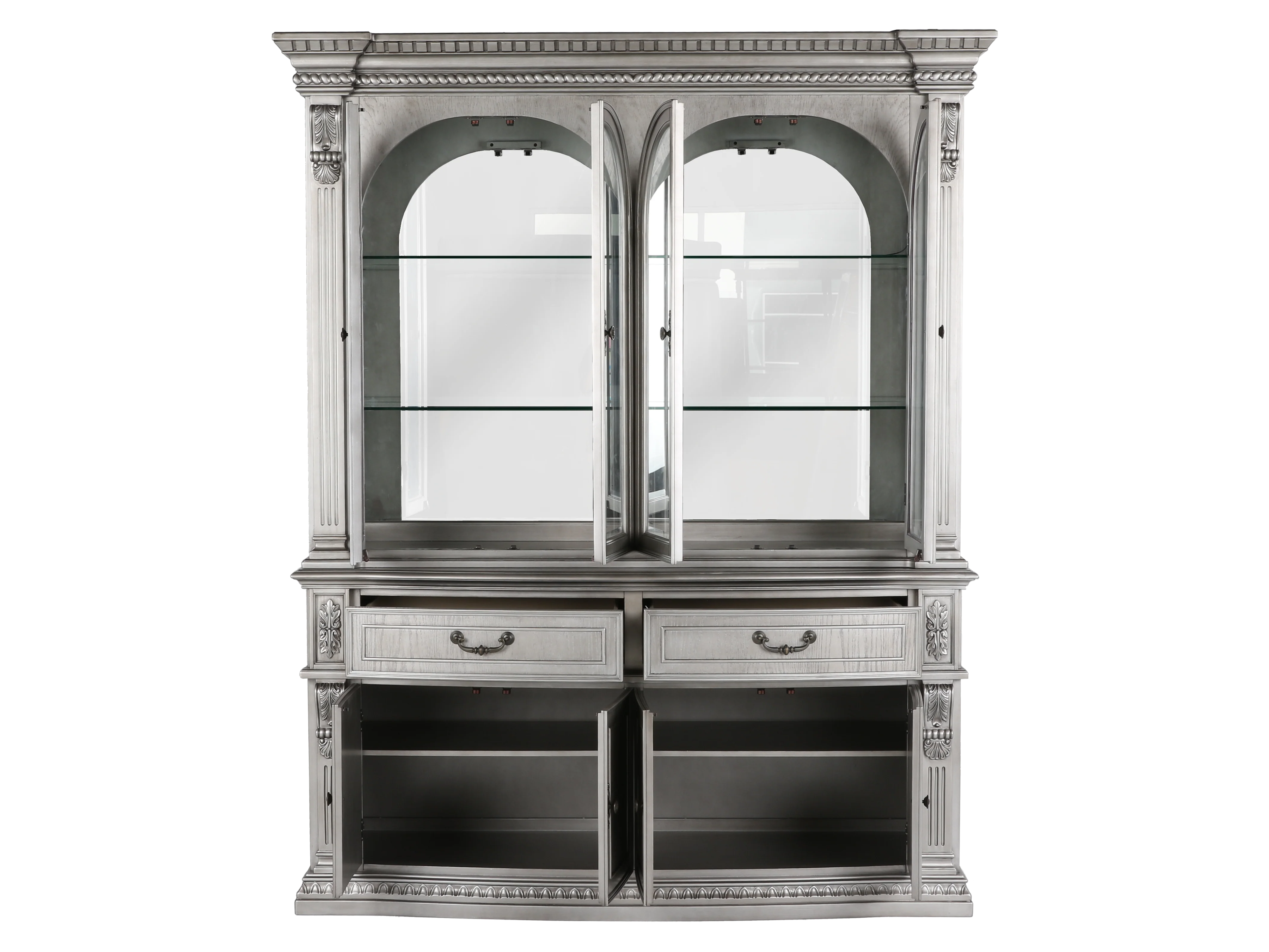 Glam Silver Buffet & Hutch China Cabinet
