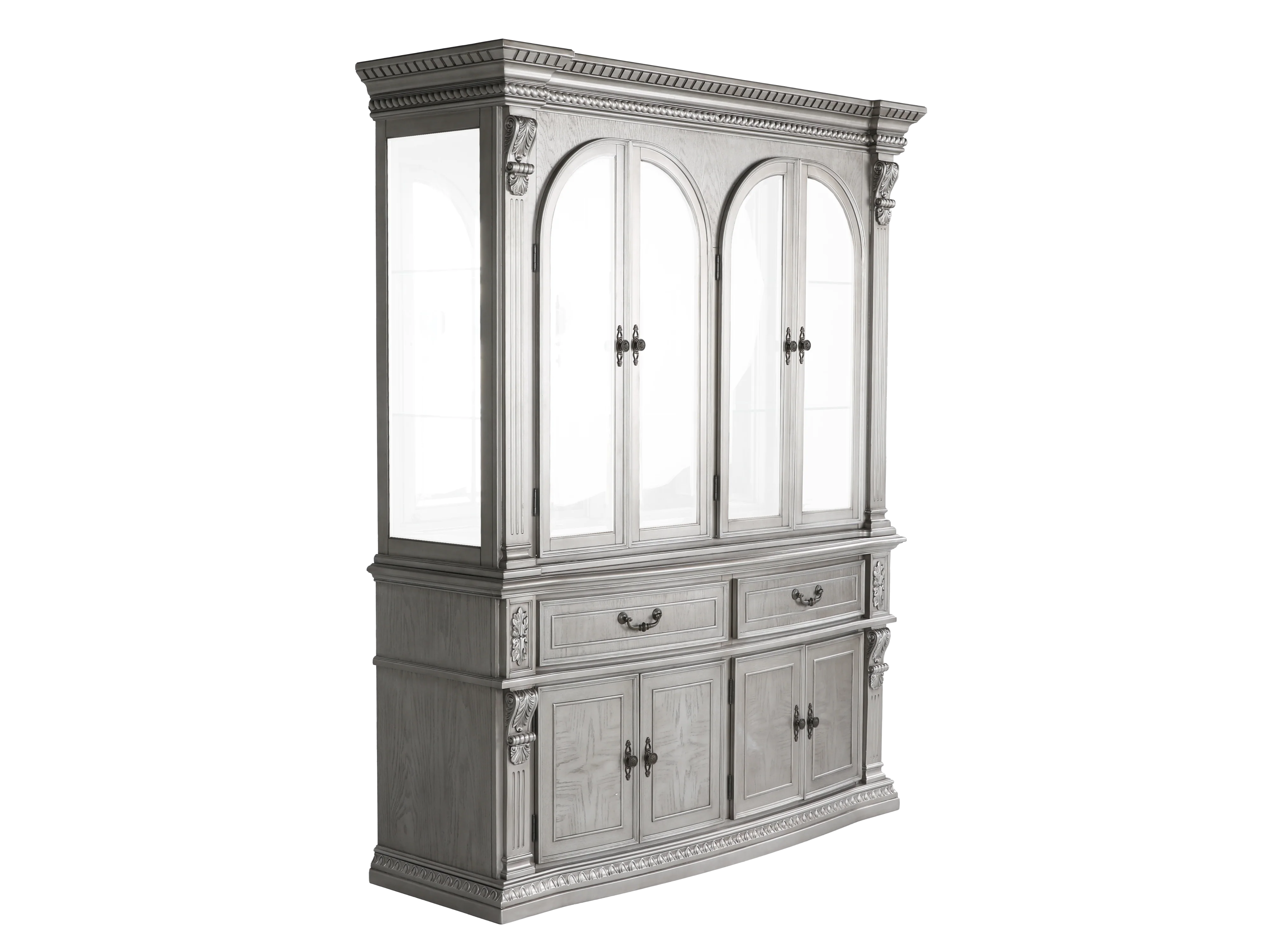 Glam Silver Buffet & Hutch China Cabinet
