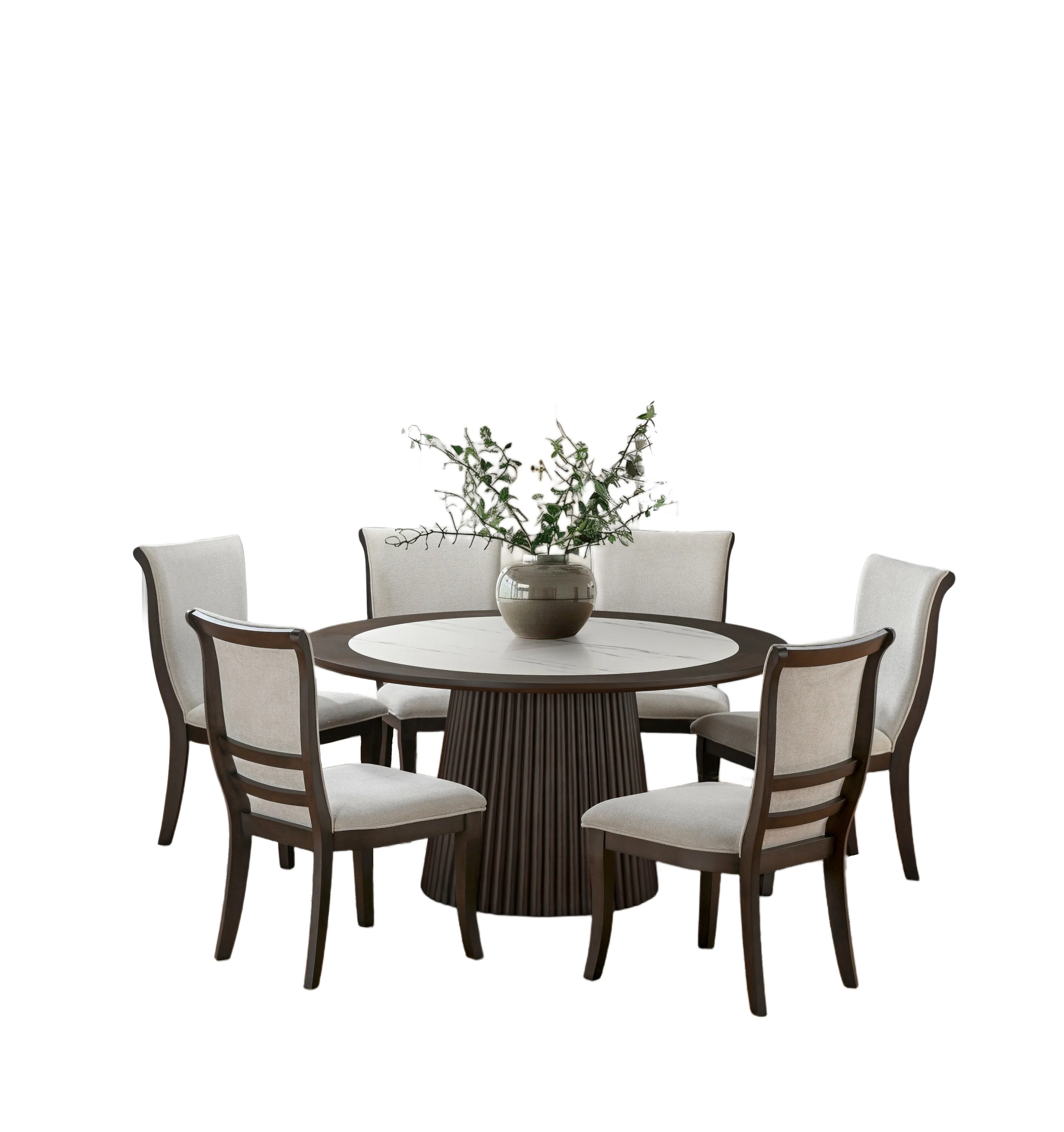 Dark Walnut Round Pedestal 7-Piece Dining Set