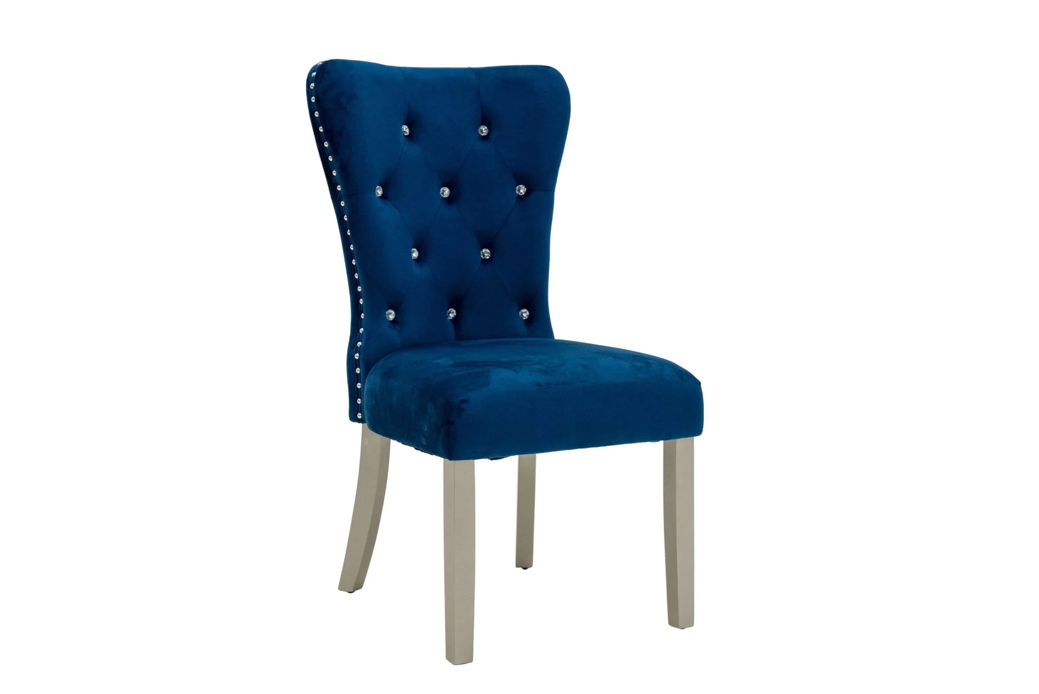Glam 7-Piece Dining Set with Silver Table & Blue Velvet Tufted Chairs