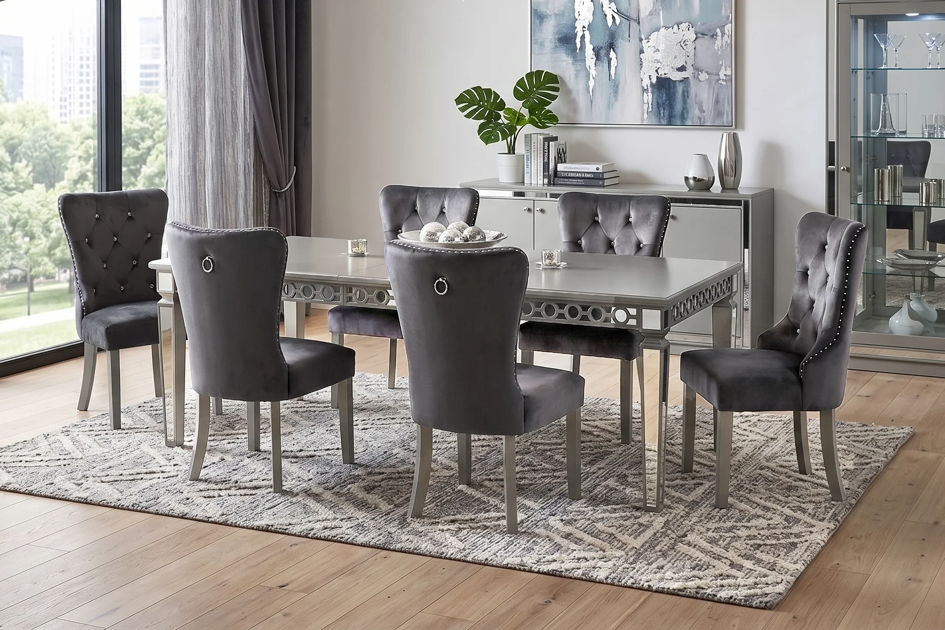 2772-silver-glam-extendable-7-piece-dining-room-set-with-grey-velvet-tufted-chairs-1.webp Silver Glam Extendable 7 Piece Dining Room Set with Grey Velvet Tufted Chairs