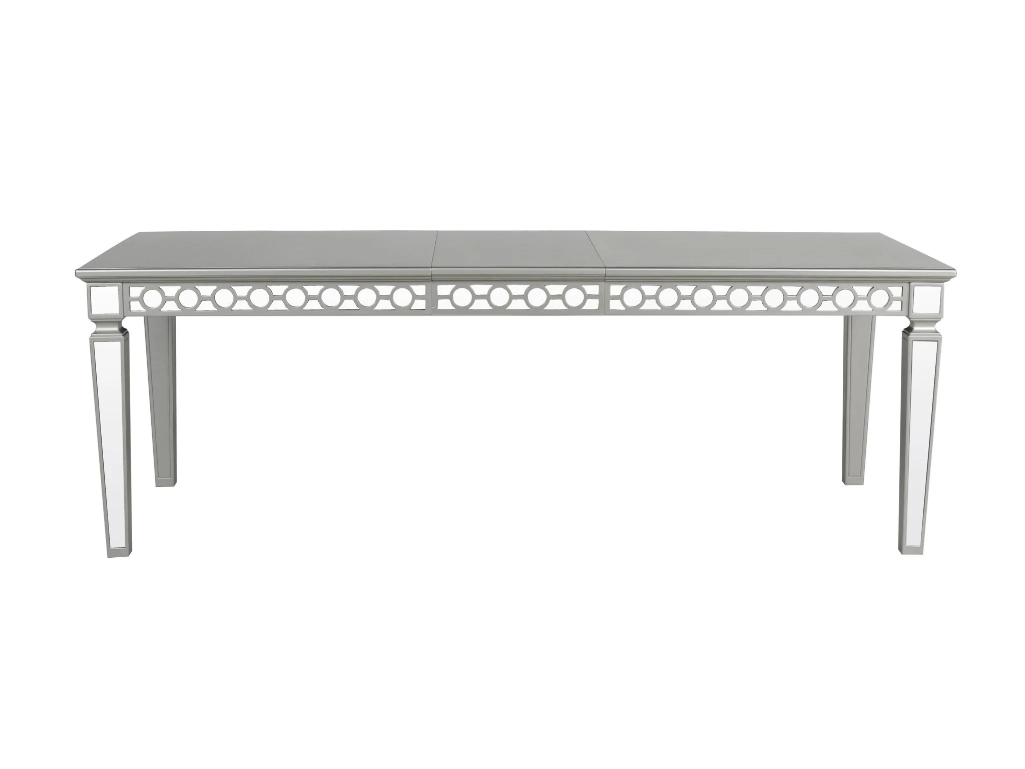 Silver Glam Extendable 7 Piece Dining Room Set with Grey Velvet Tufted Chairs