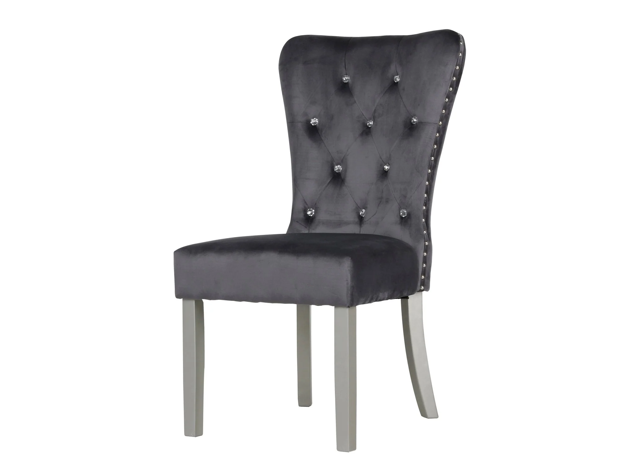 Silver Glam Extendable 7 Piece Dining Room Set with Grey Velvet Tufted Chairs
