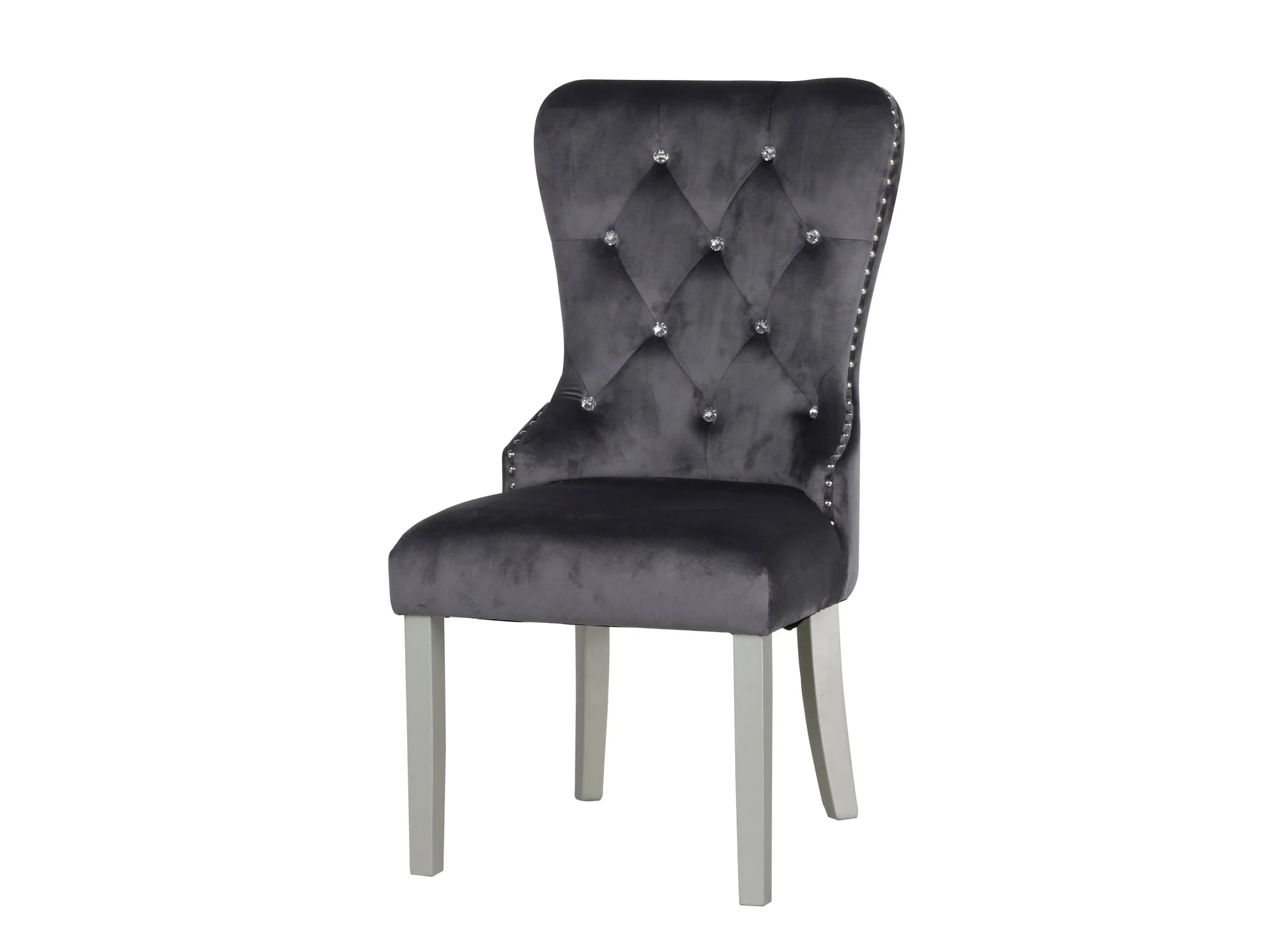 Silver Glam Extendable 7 Piece Dining Room Set with Grey Velvet Tufted Chairs