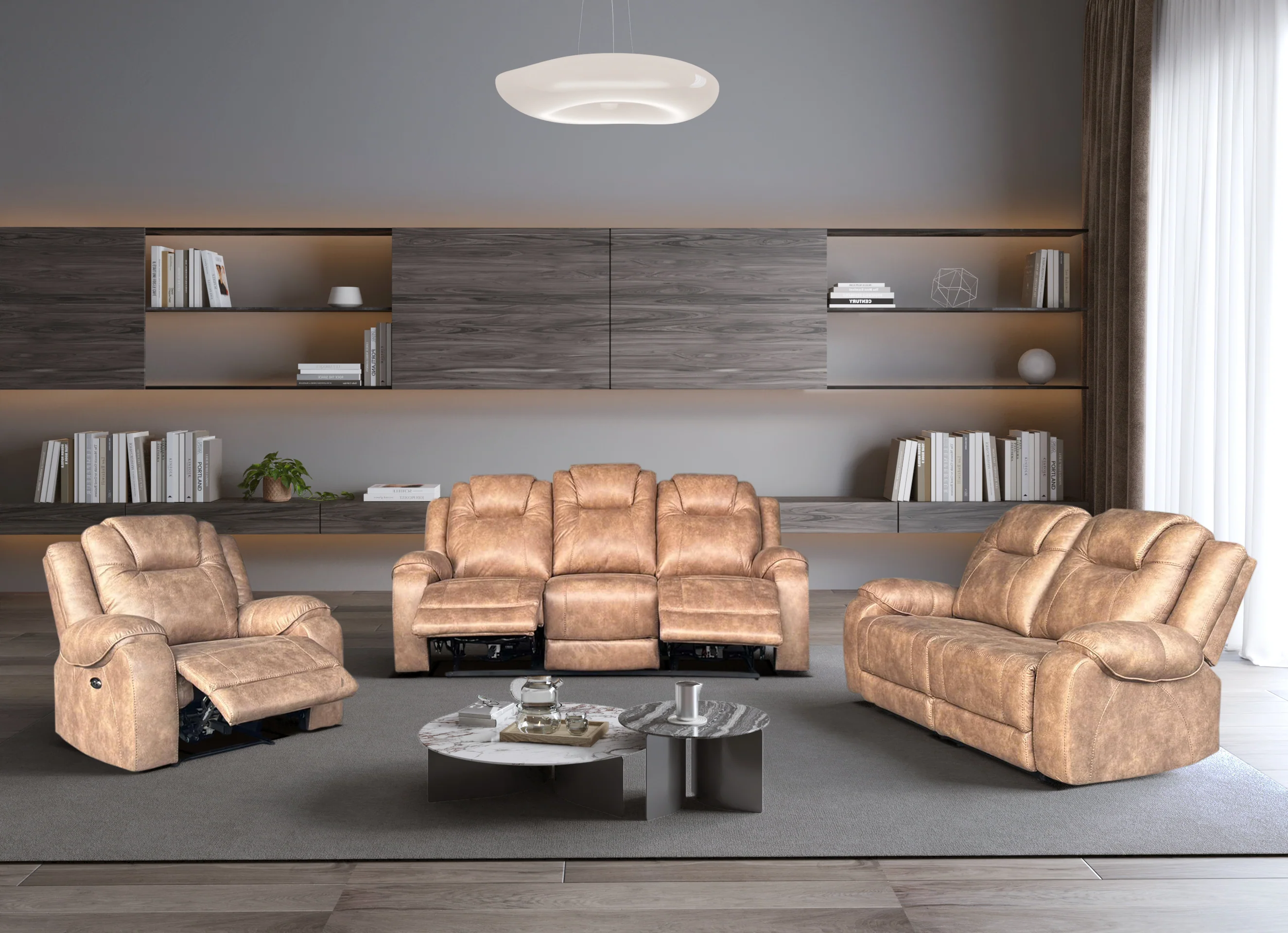 Beige 3-Piece Power Reclining Living Room Set (Sofa, Loveseat & Recliner)