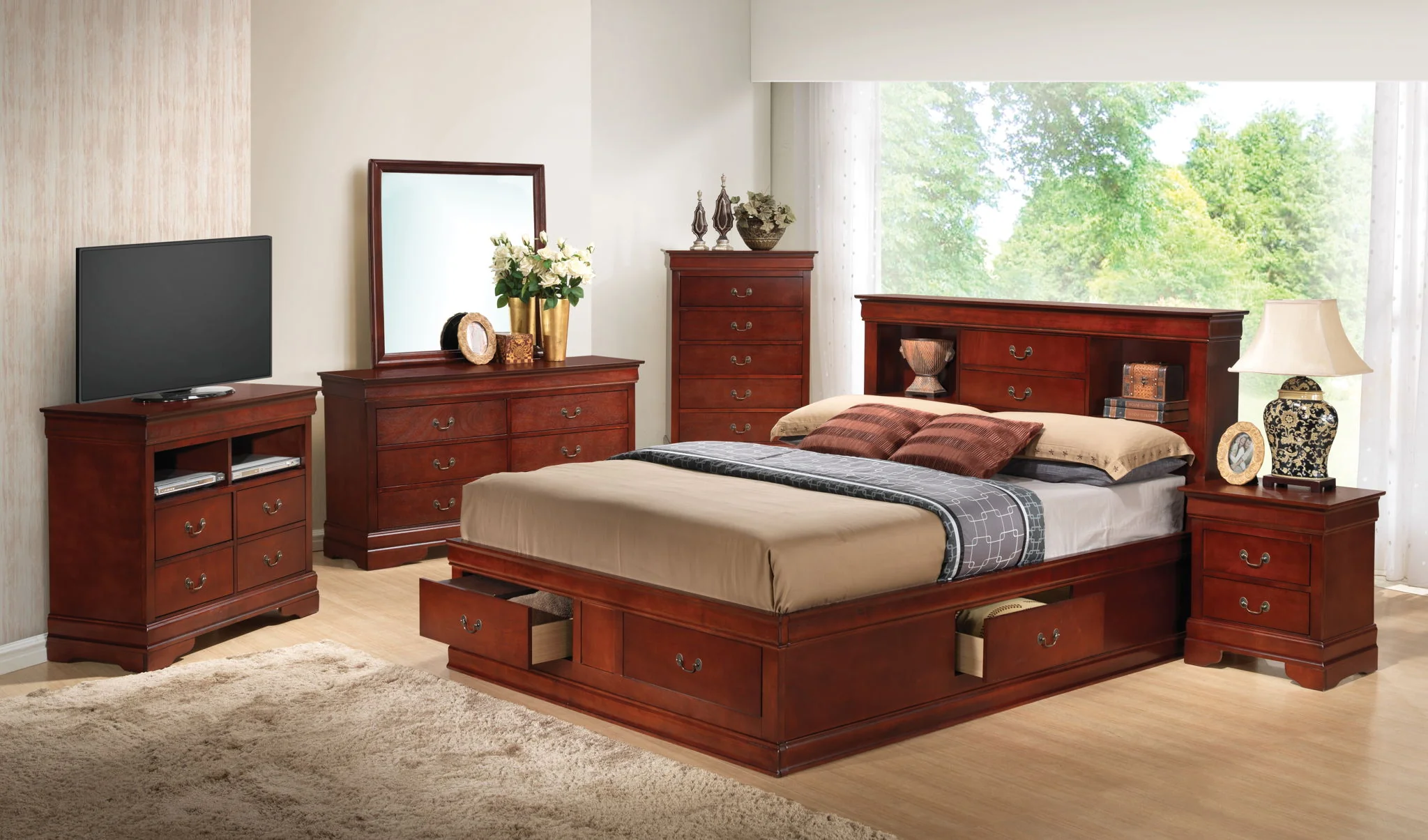 Traditional Style Bookcase Storage Bed