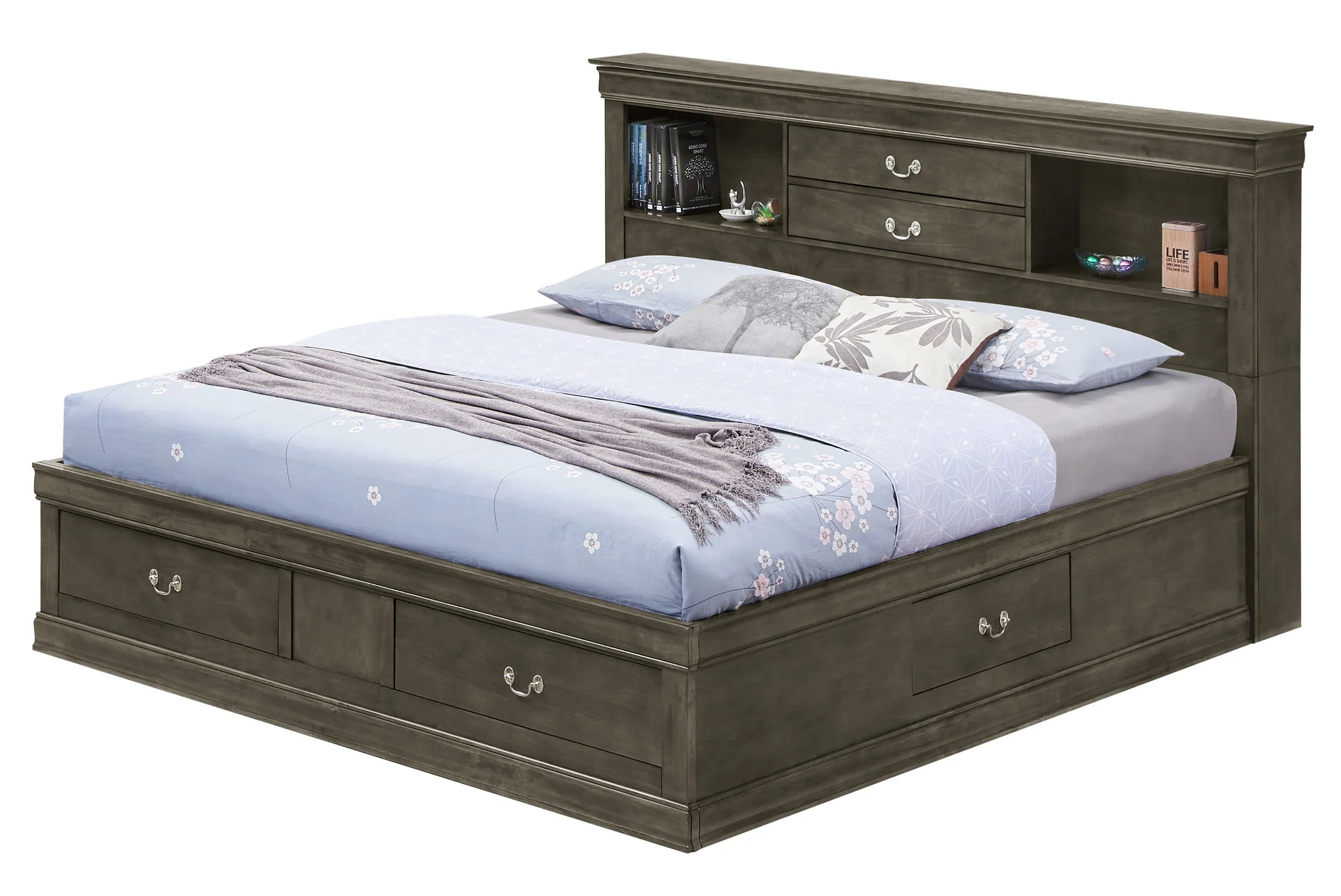 Traditional Style Bookcase Storage Bed
