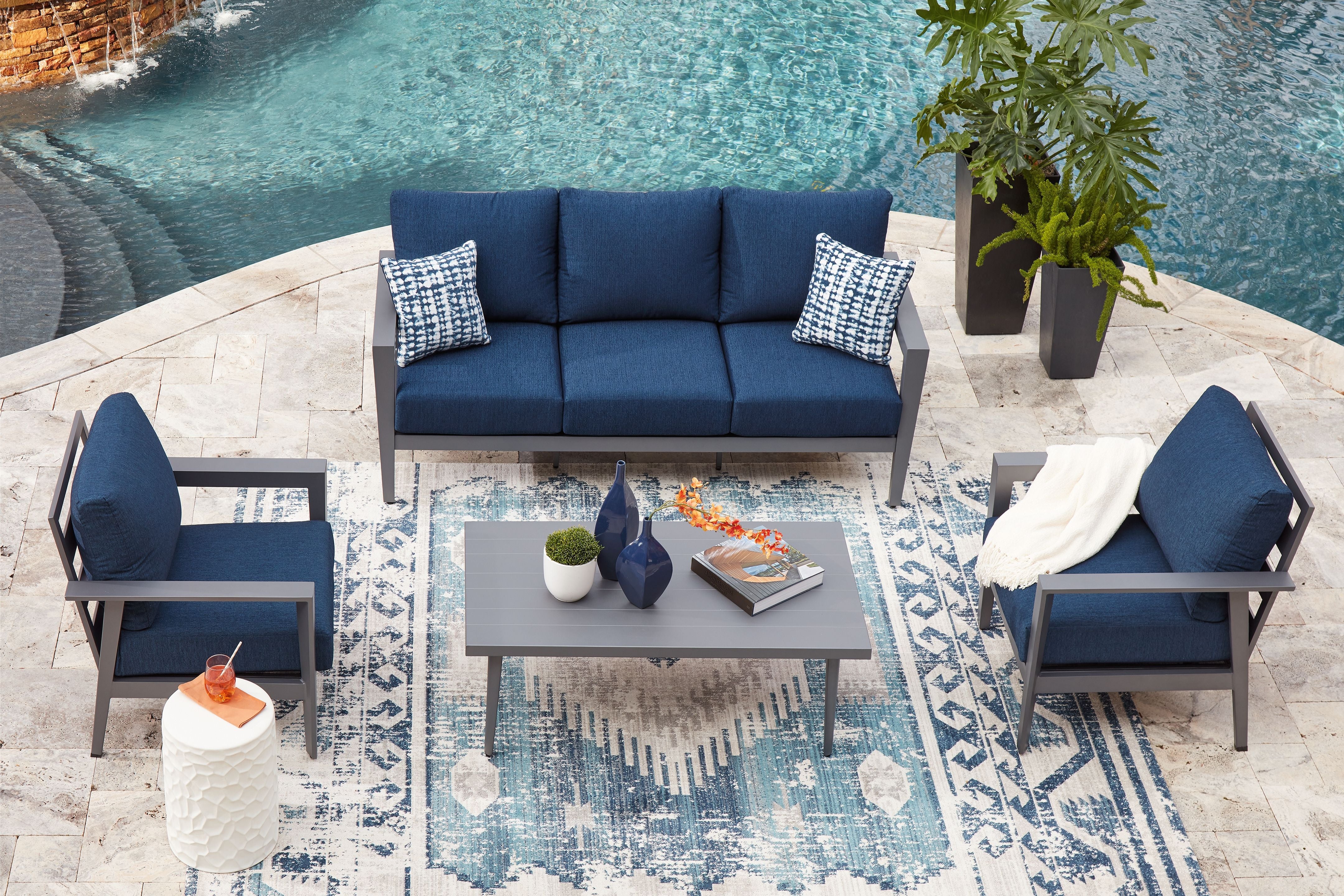 Gali - Sofa / Chairs / Table Set (Set of 4) - Gray / Blue