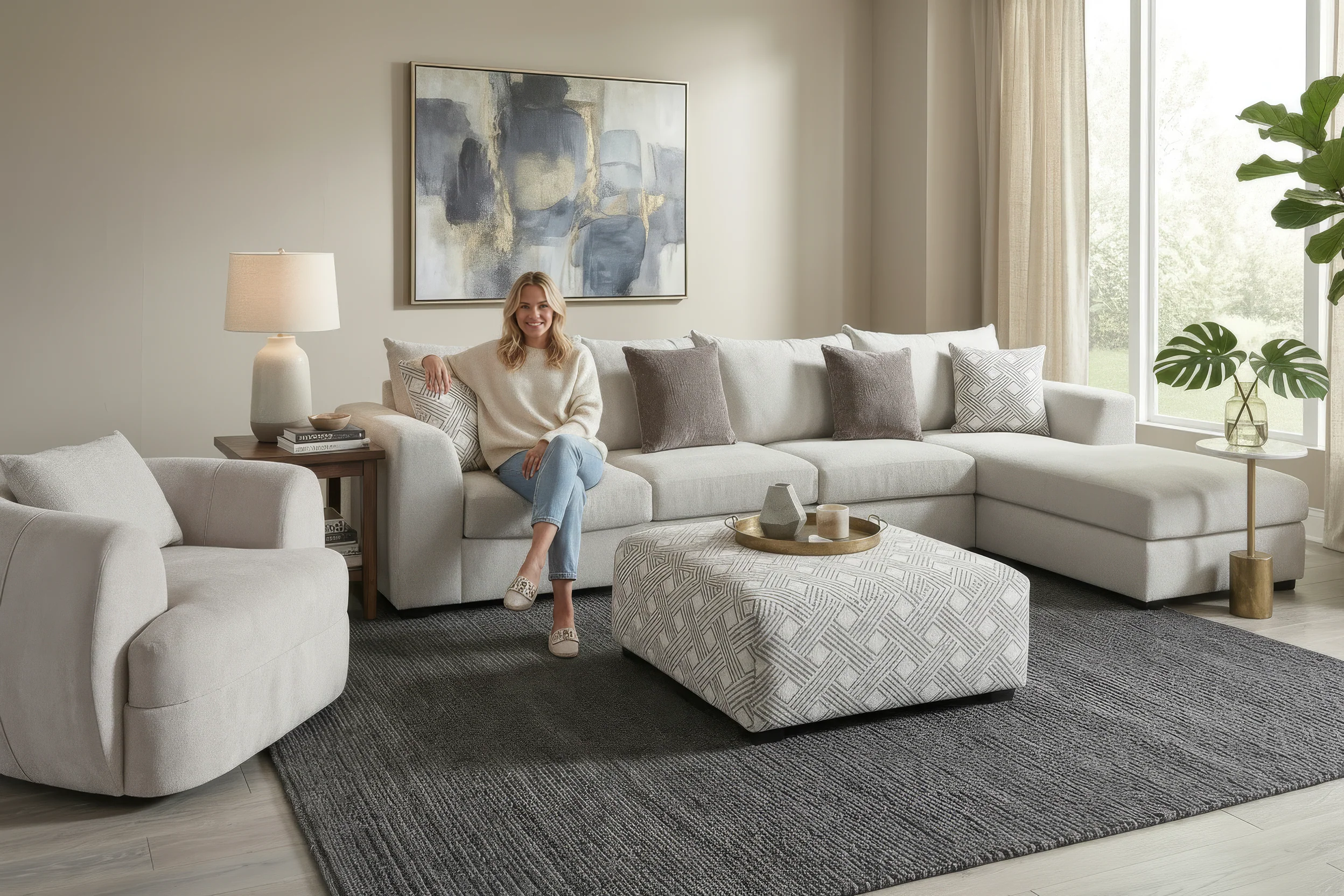 Airea Silver 3-Piece Sectional Sofa with Right-Facing Chaise