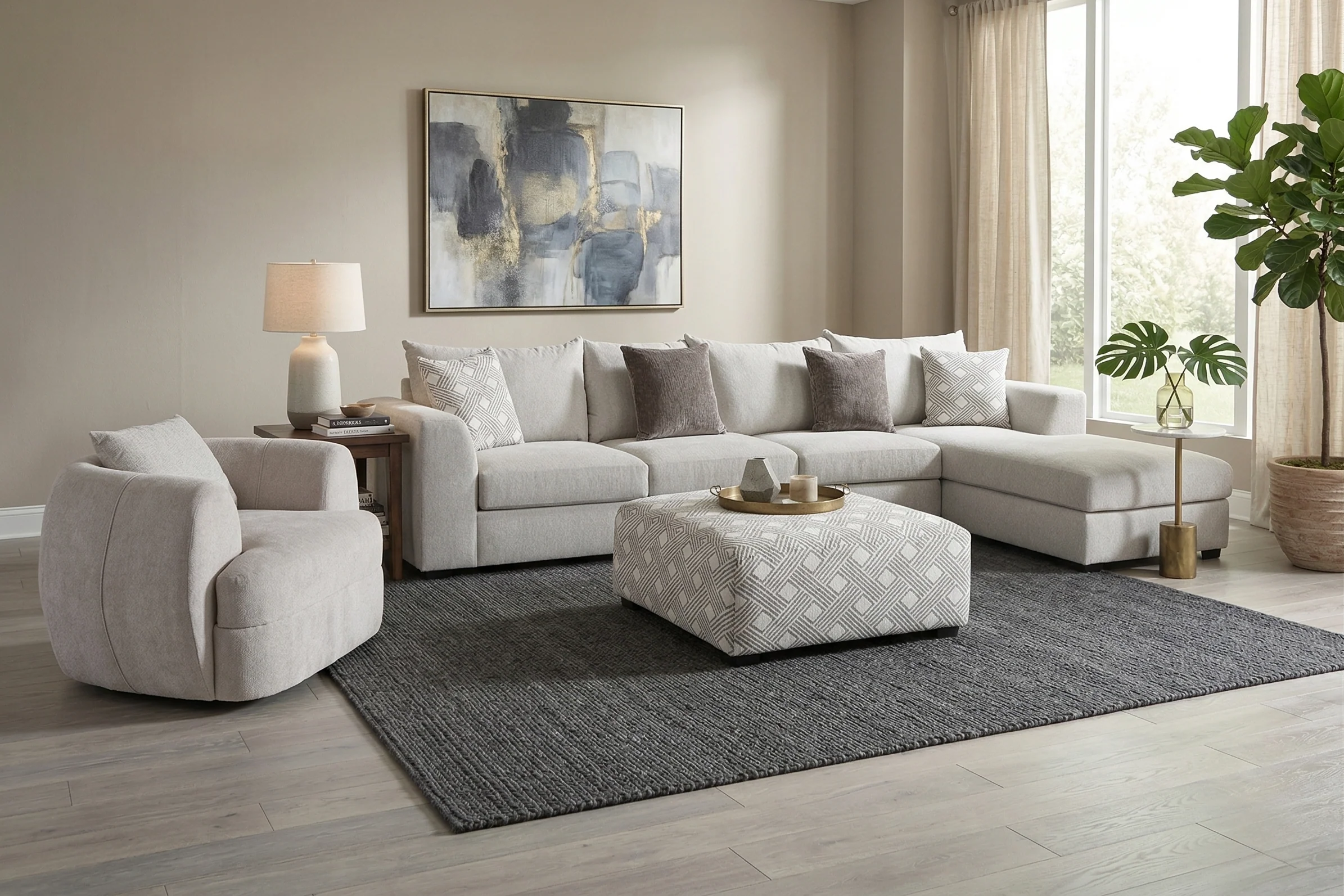 Airea Silver 3-Piece Sectional Sofa with Right-Facing Chaise