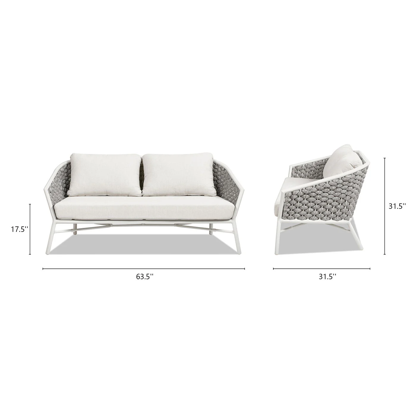 Rowan - Rope Barrel Back Patio Conversation Loveseat Sofa - Optic White
