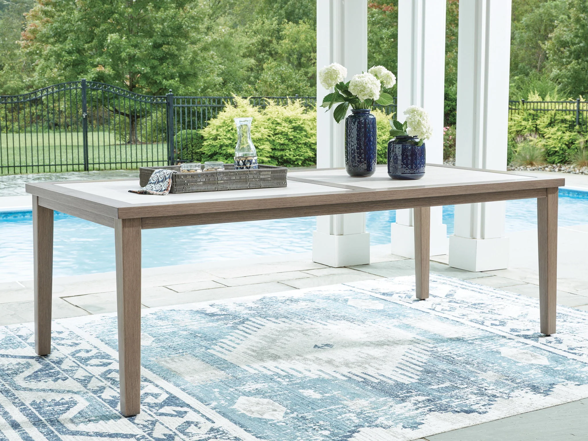 2935-rainier-ranch-rectangle-dining-table-with-umbrella-option-brown-beige-5.webp Rainier Ranch - Rectangle Dining Table With Umbrella Option - Brown / Beige