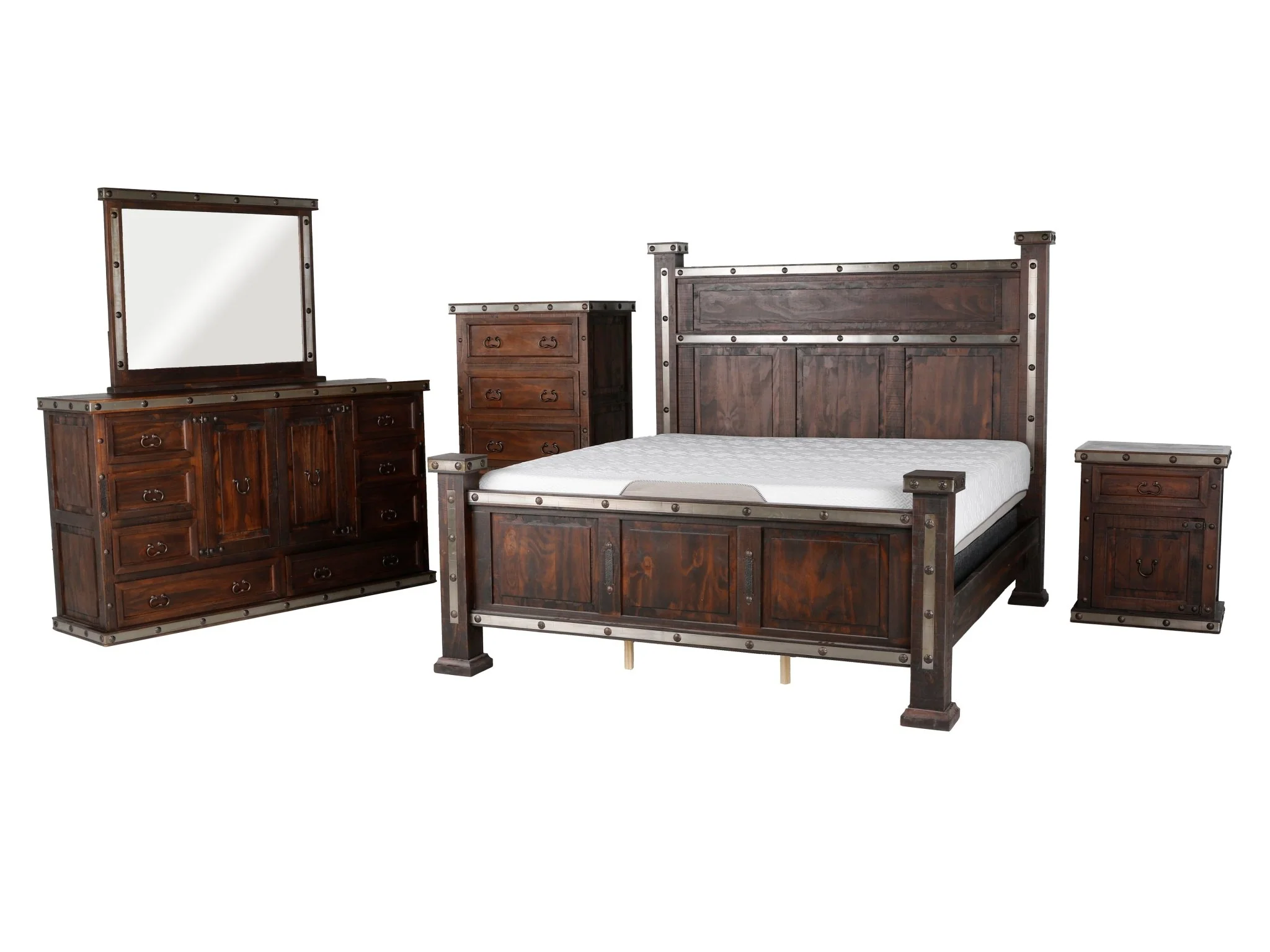 2947-6-piece-rustic-brown-hacienda-bedroom-set-with-bed-dresser-mirror-nightstand-2.webp 6-Piece Rustic Brown Hacienda Bedroom Set with Bed, Dresser, Mirror & Nightstand