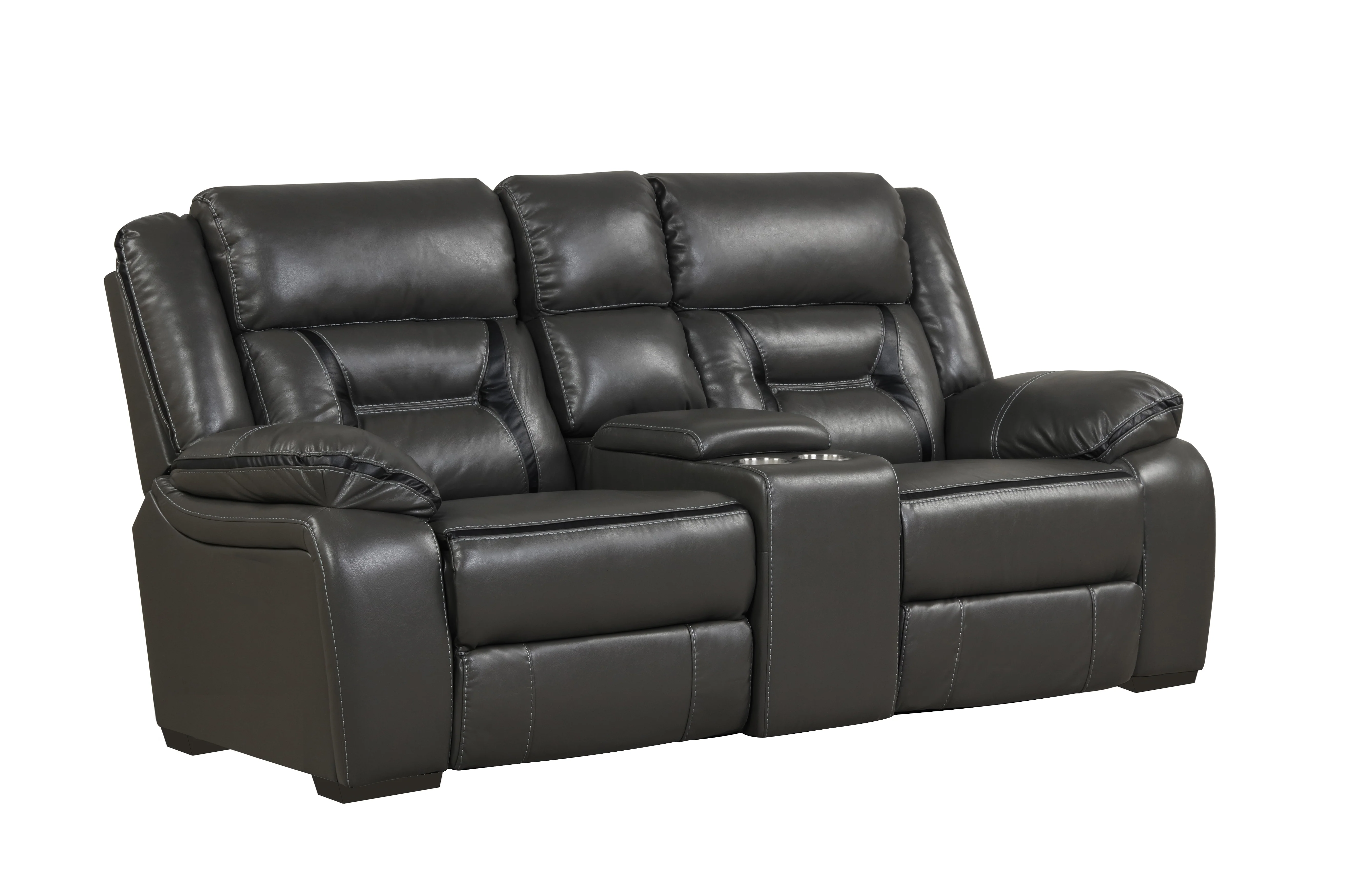 Charcoal Gray Reclining 3-Piece Living Room Set w/ Console Cup Holders