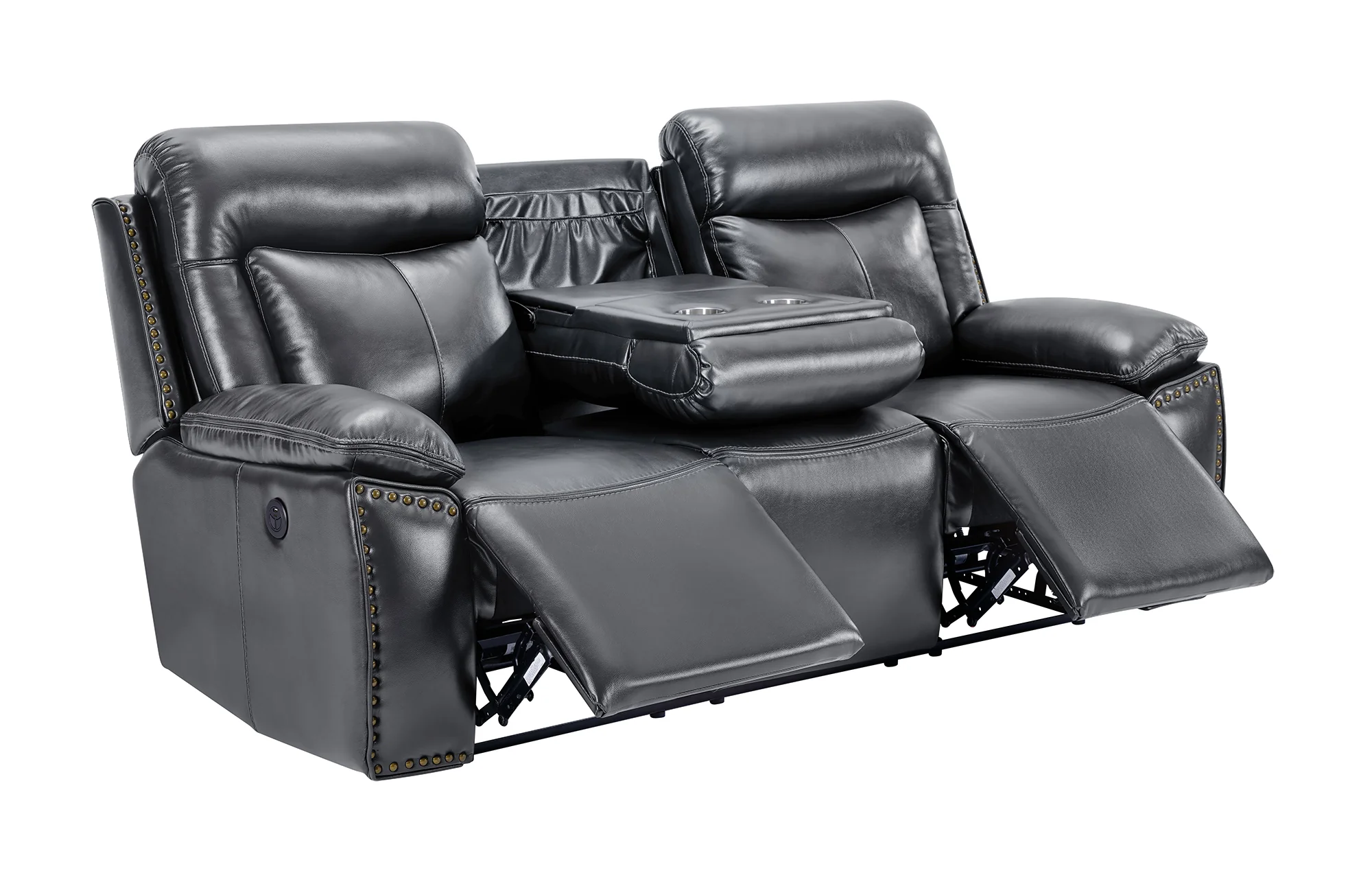 3-Piece Power Reclining Living Room Set with Stationary Loveseat & LED Accent Lighting (Charcoal)