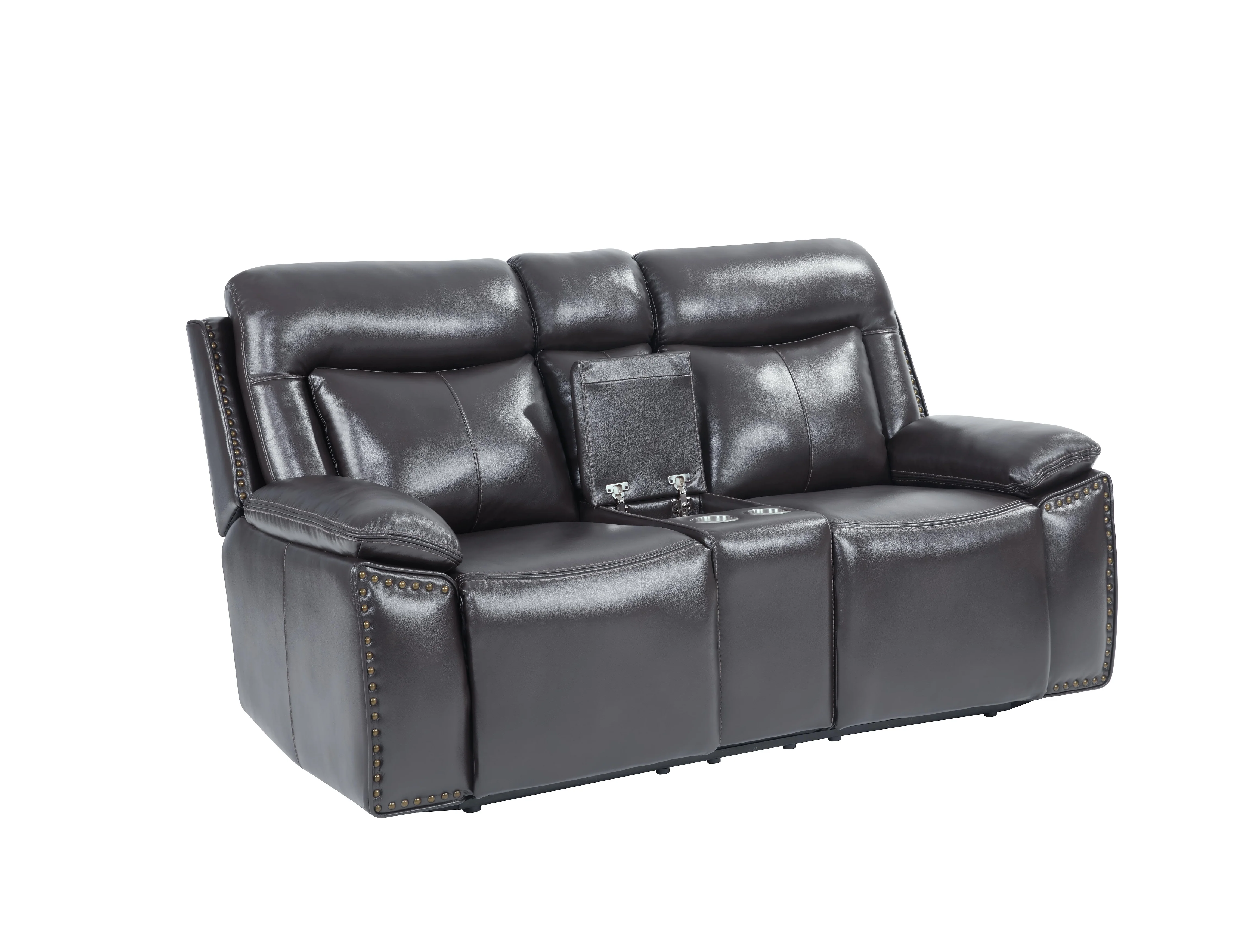 3-Piece Power Reclining Living Room Set with Stationary Loveseat & LED Accent Lighting (Charcoal)