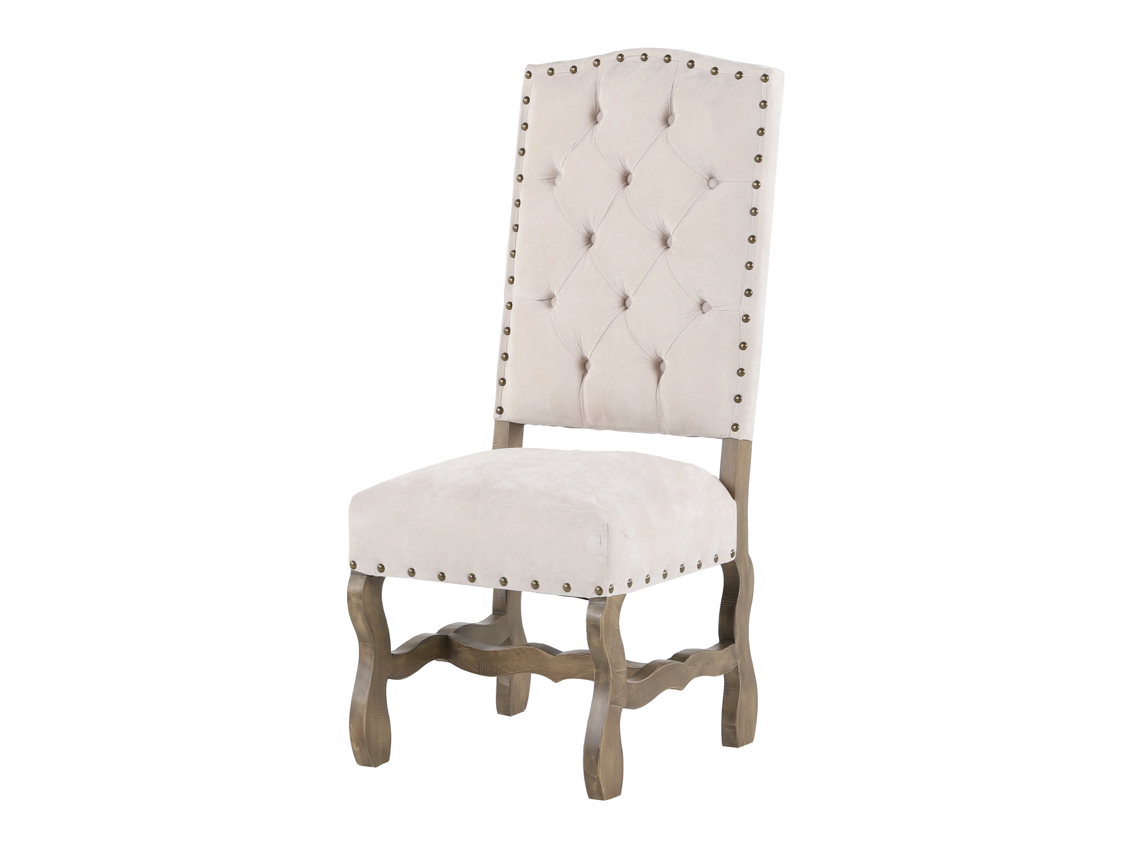 7-Piece Trestle Dining Set with 6 Tufted High-Back Chairs (Warm Brown/Ivory)