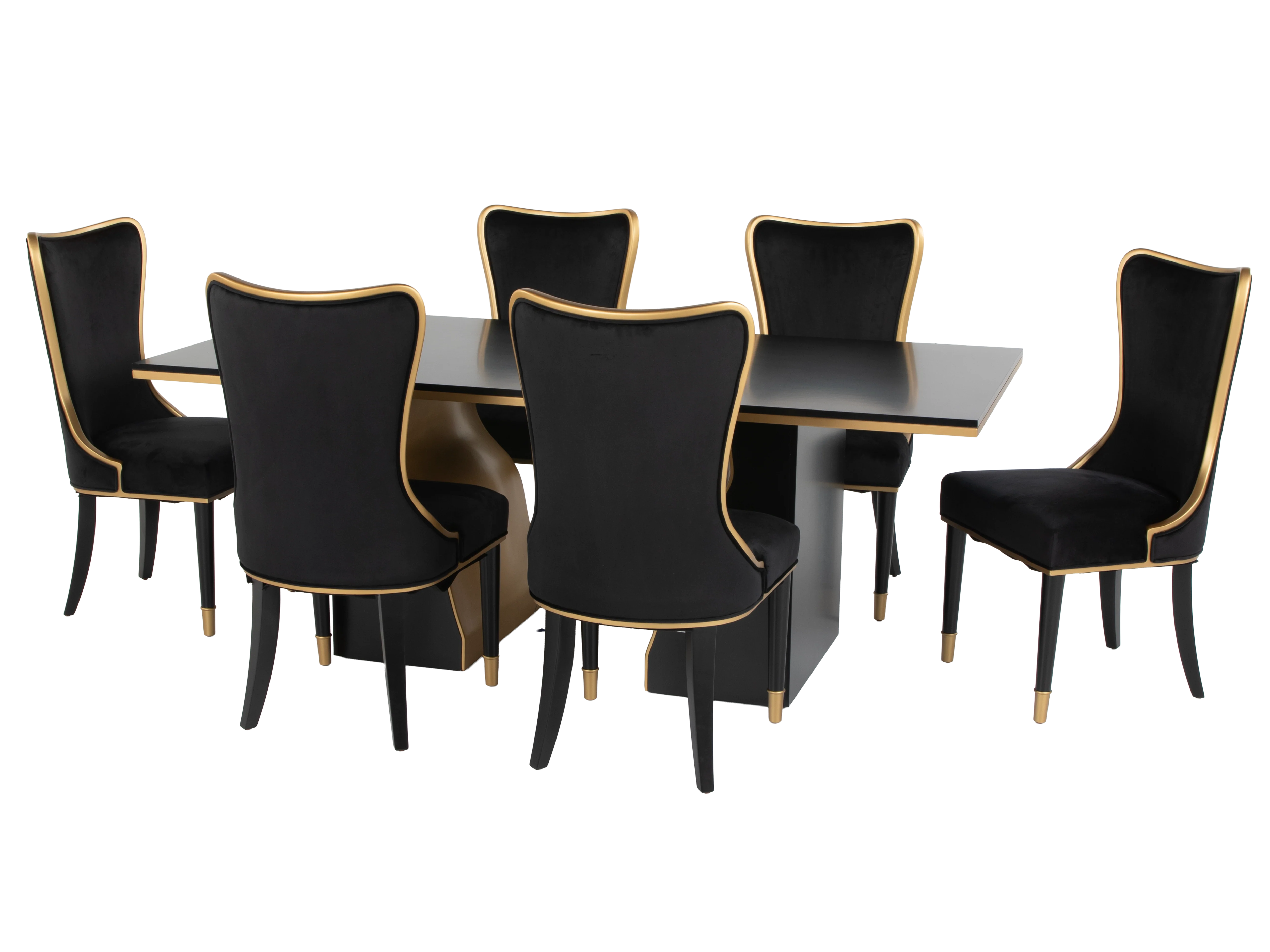 7 Piece Modern Black and Gold Dining Set
