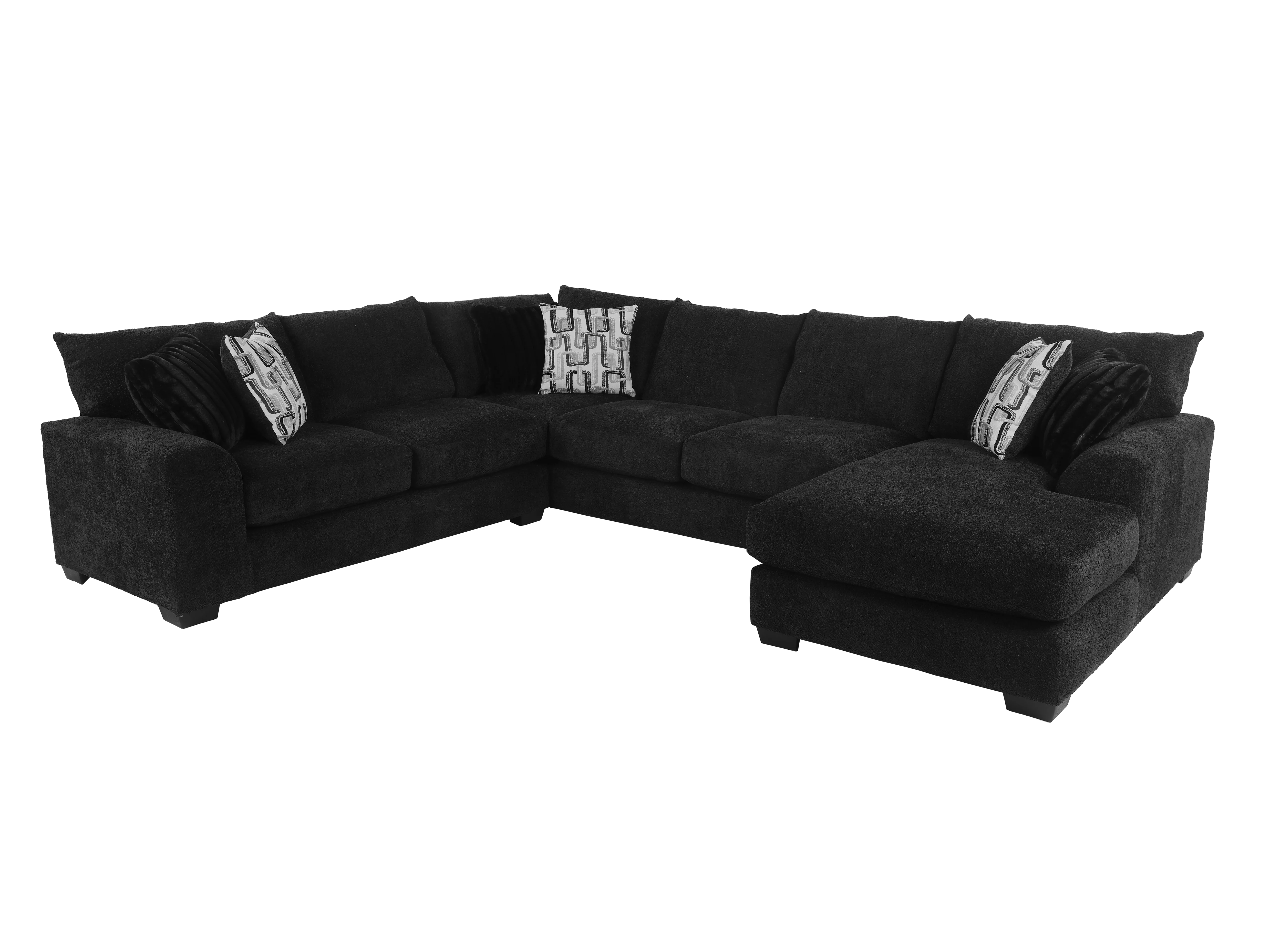 Black Midnight U-shaped 3 piece Sectional with Right-Arm Chaise
