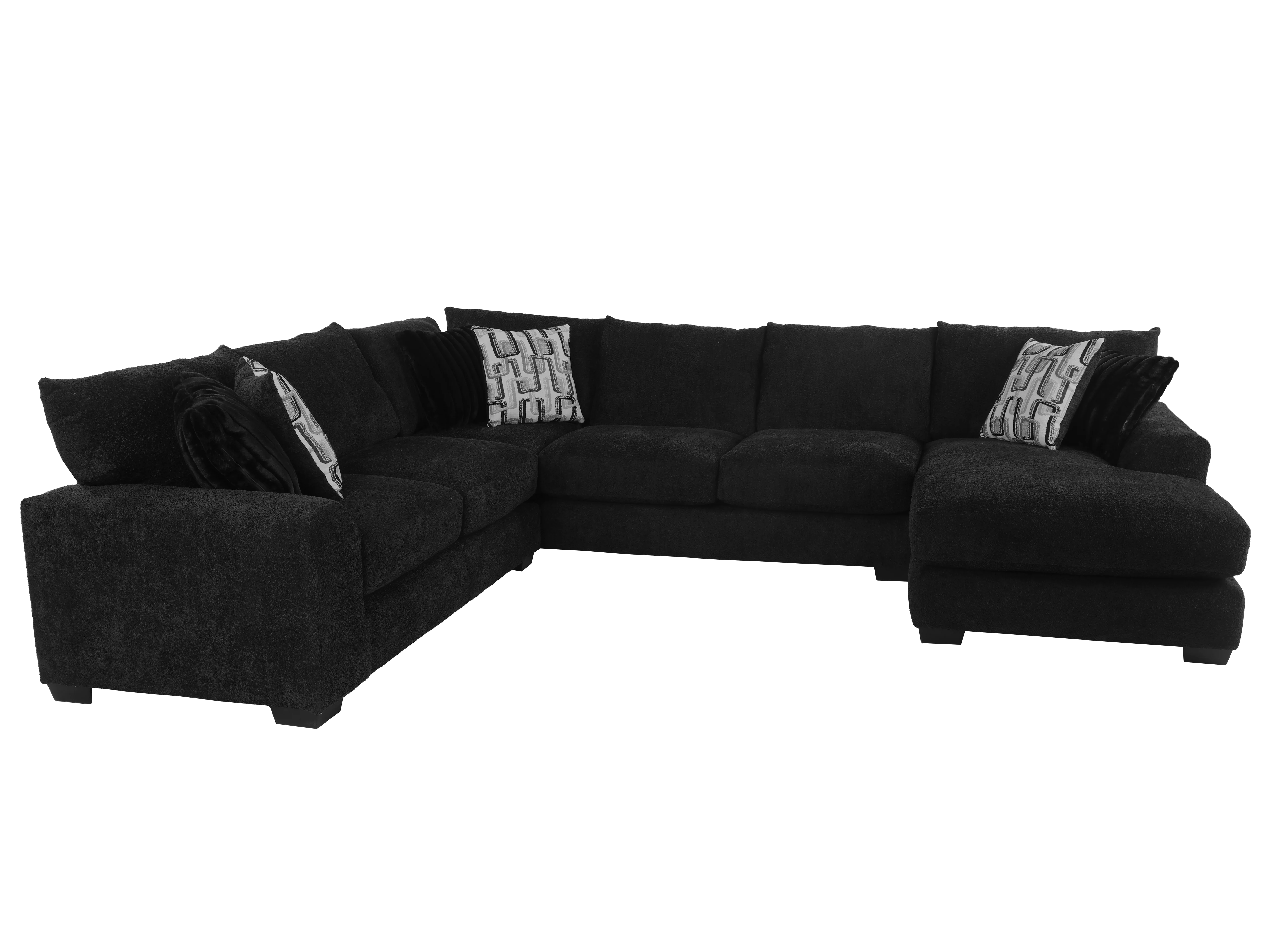 Black Midnight U-shaped 3 piece Sectional with Right-Arm Chaise