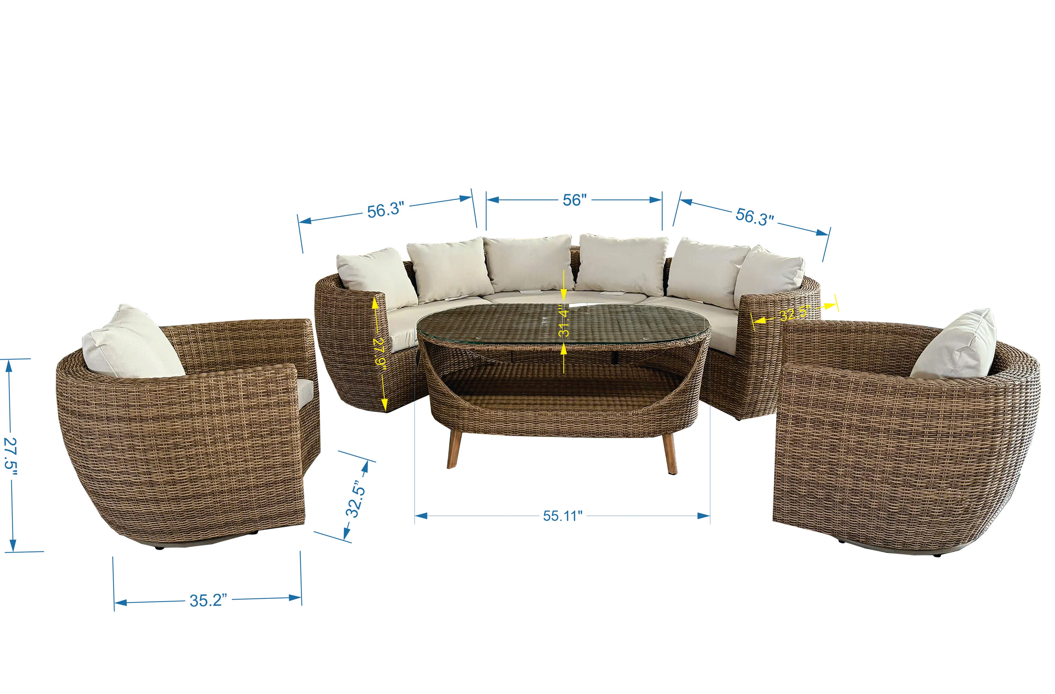2991-6-piece-outdoor-wicker-set-with-curved-modular-sofa-swivel-chairs-coffee-table-3.webp 6-Piece Outdoor Wicker Set with Curved Modular Sofa, Swivel Chairs & Coffee Table