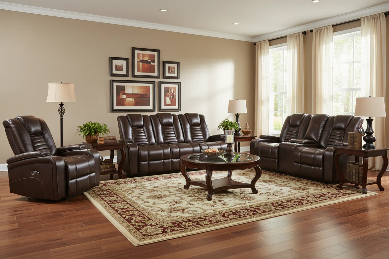 Dark Brown 3-Piece Living Room Set with Power Headrests, LED Lighting, Cup Holders & Storage