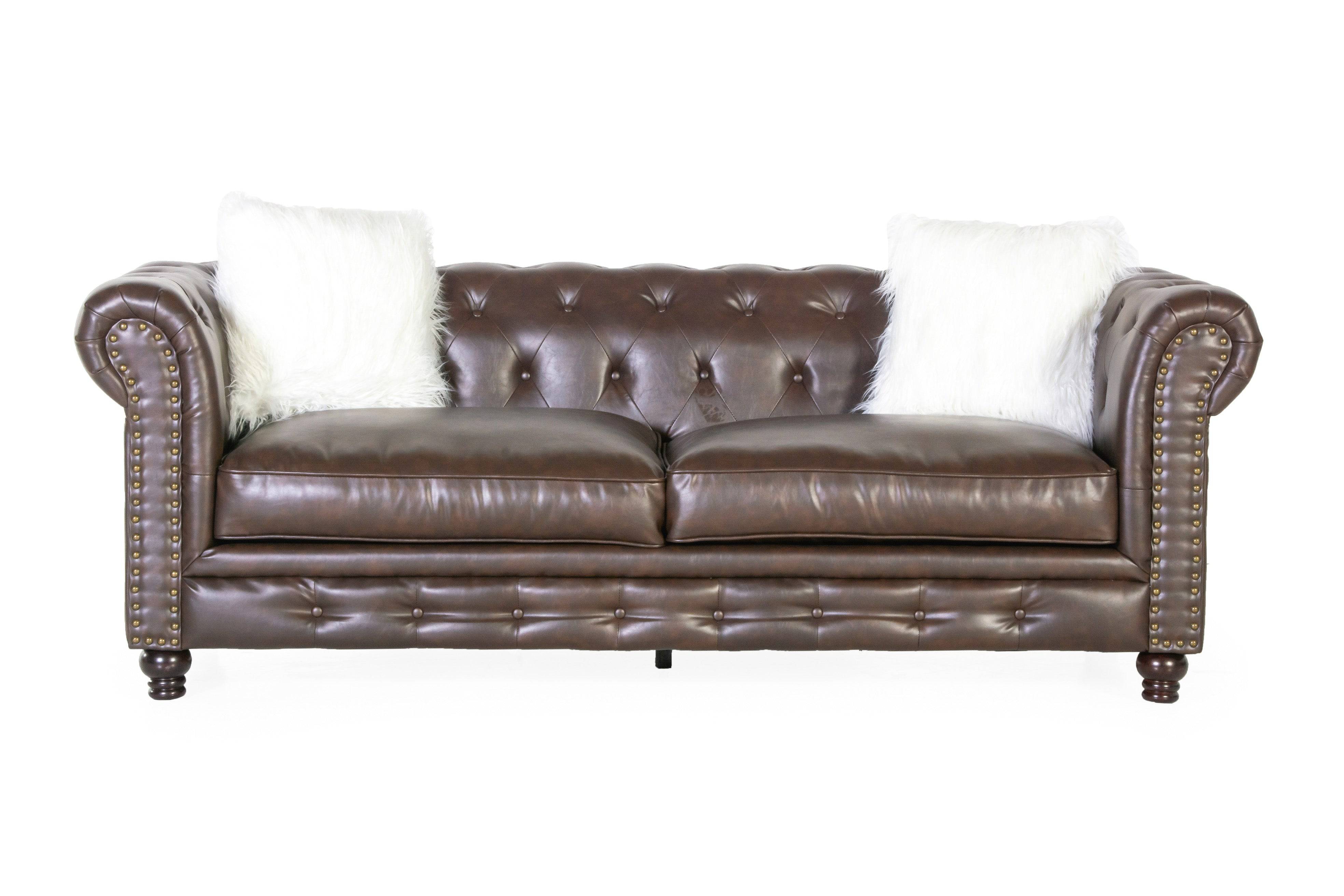 Brown Leather Chesterfield 3-Piece Living Room Set (Sofa, Loveseat & Chair)