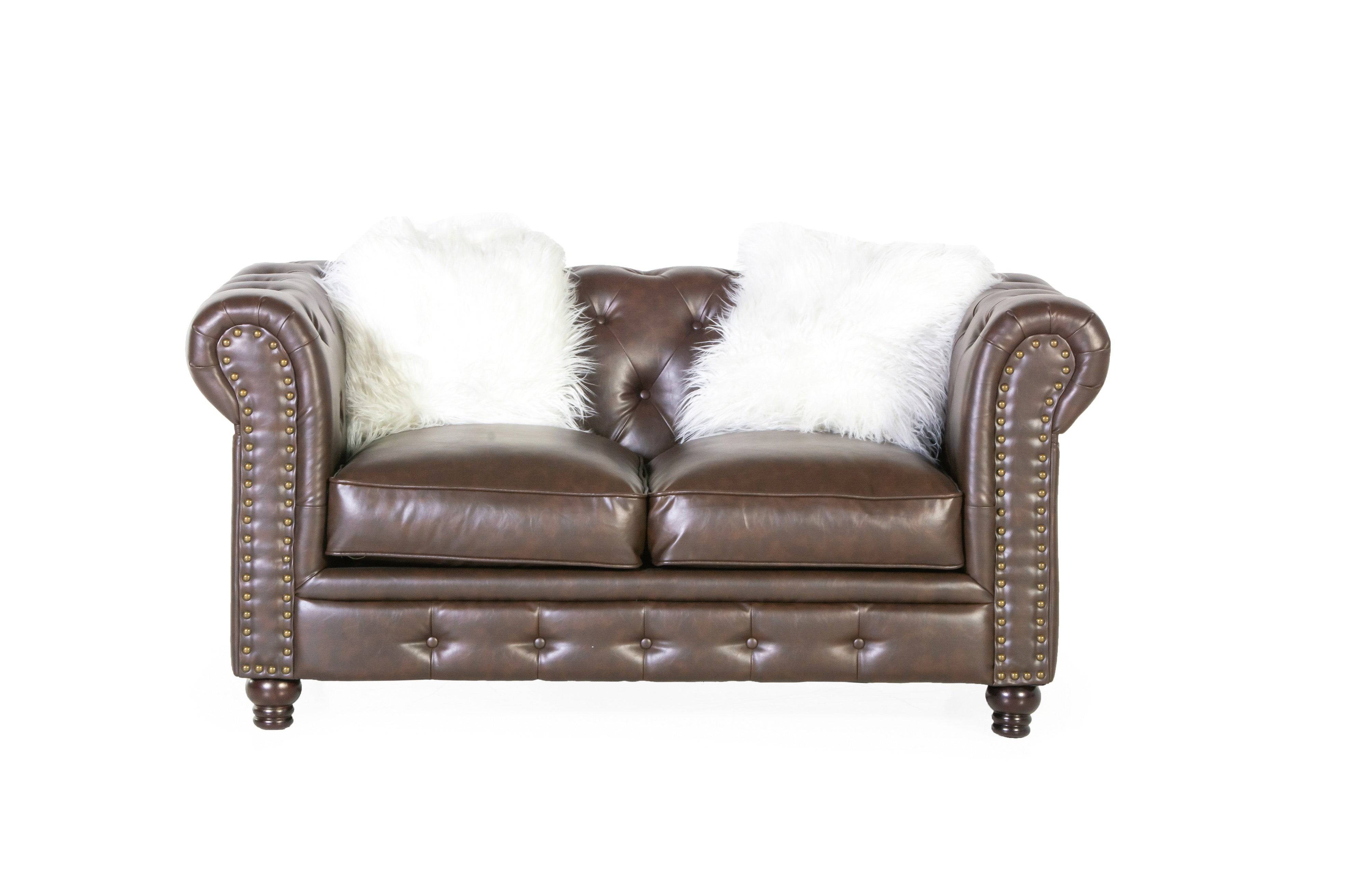 Brown Leather Chesterfield 3-Piece Living Room Set (Sofa, Loveseat & Chair)