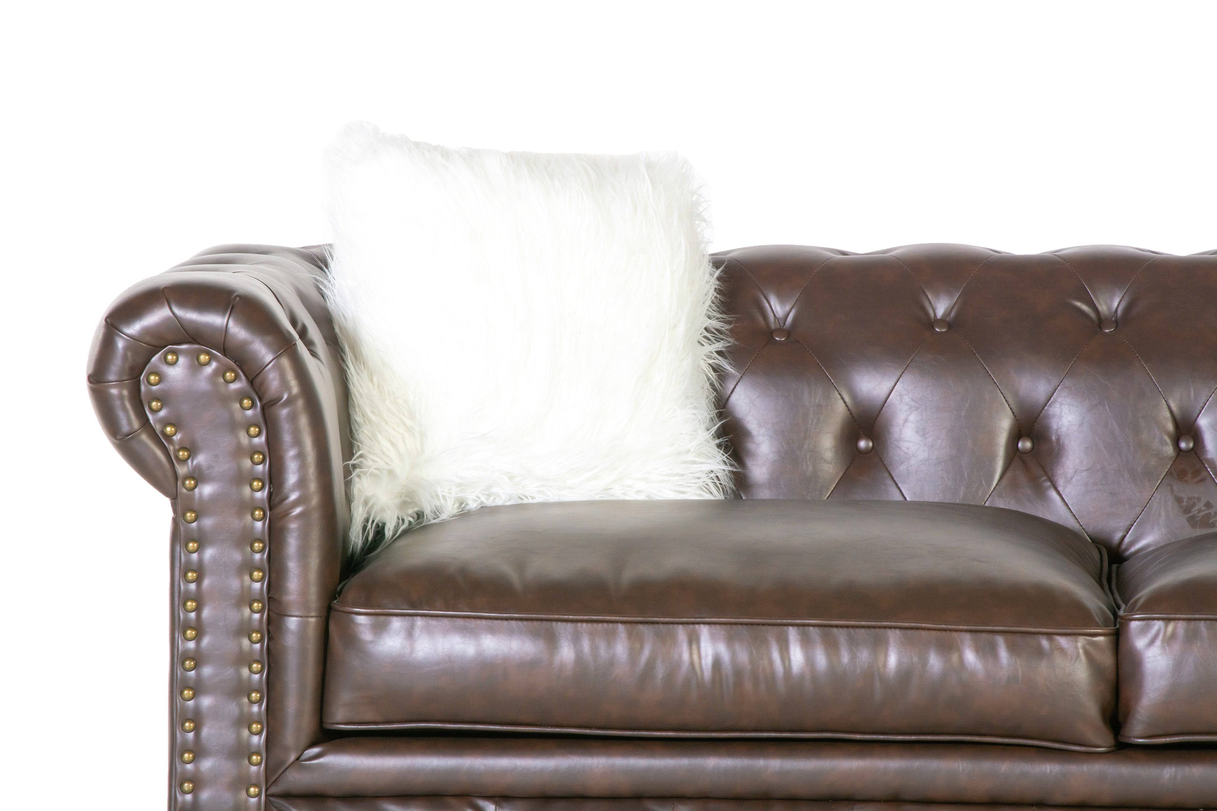 Brown Leather Chesterfield 3-Piece Living Room Set (Sofa, Loveseat & Chair)