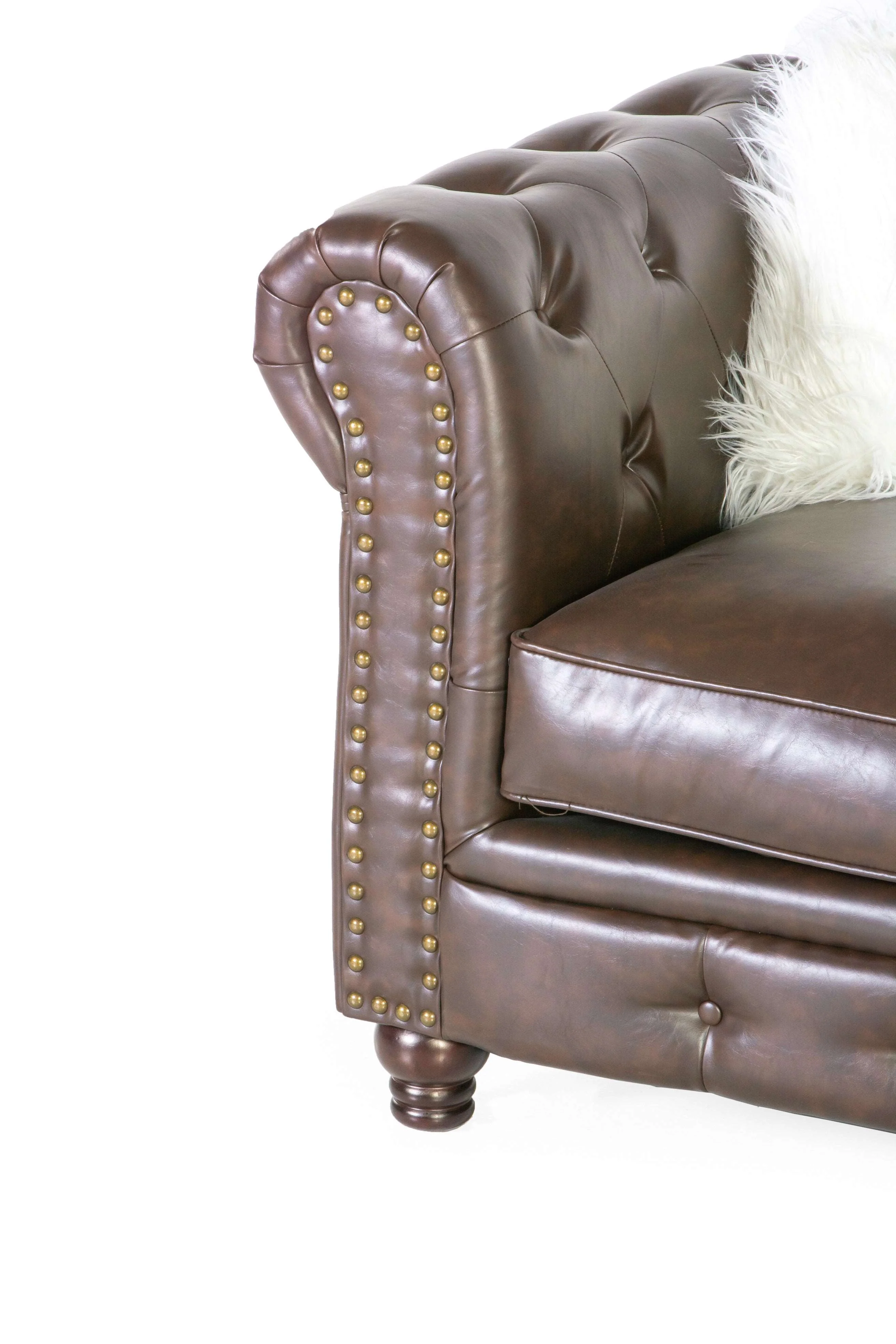 Brown Leather Chesterfield 3-Piece Living Room Set (Sofa, Loveseat & Chair)